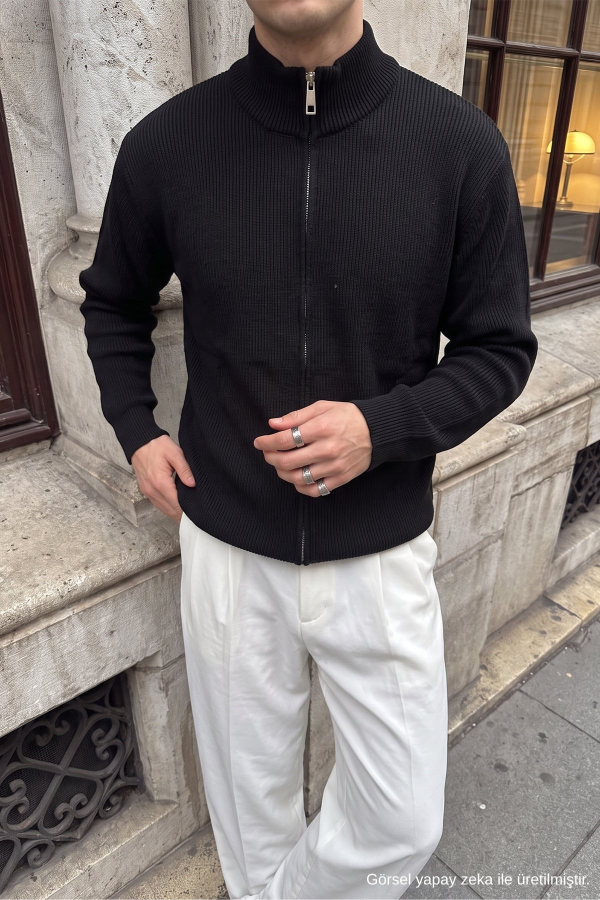 Kayes Fitilli Kumaş Dik Yaka Fermuarlı Regular Fit Erkek Triko Hırka