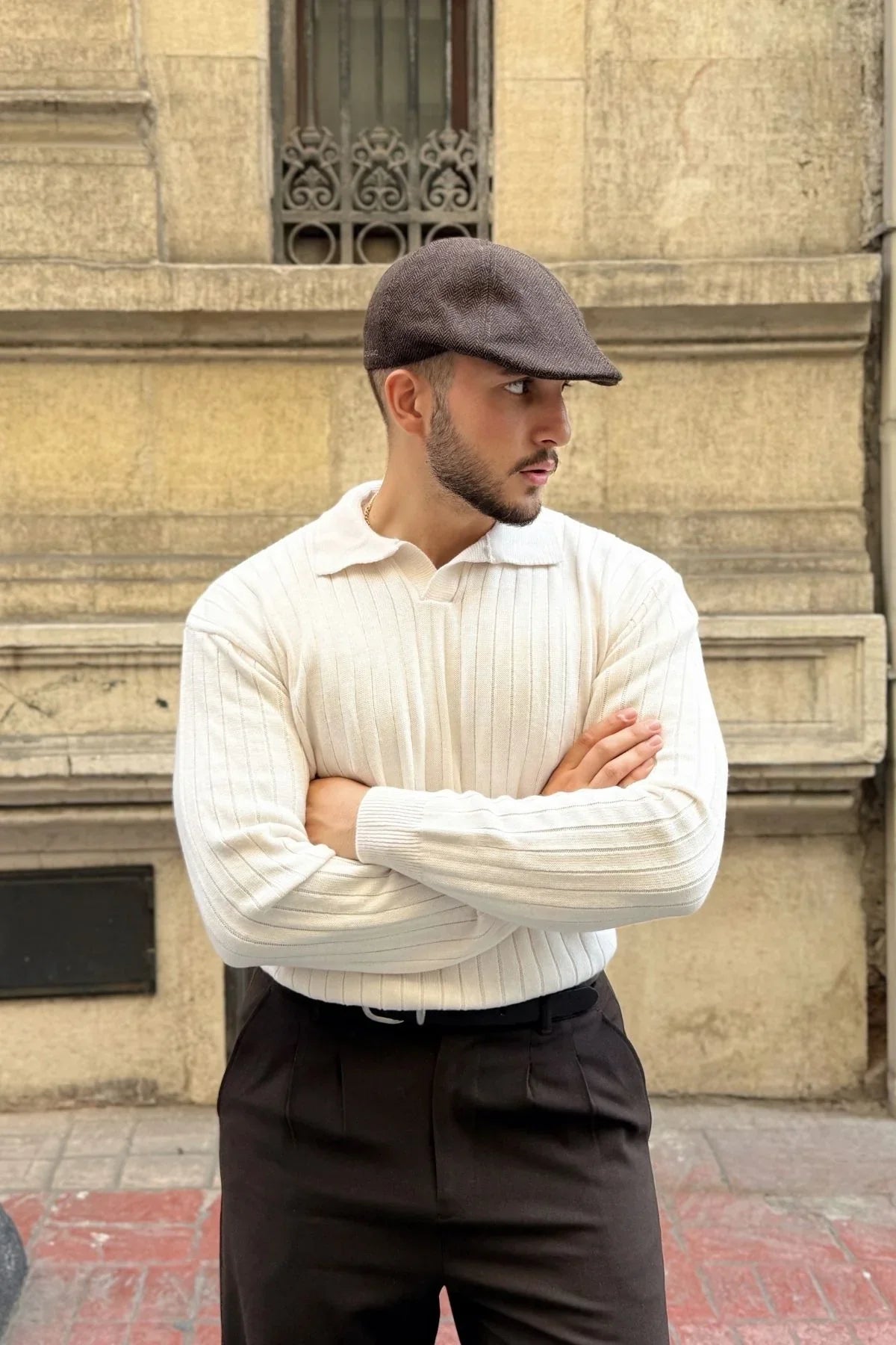 Kimi Fitilli Erkek Triko Polo Yaka Regular Kalıp Uzun Kollu Tişört