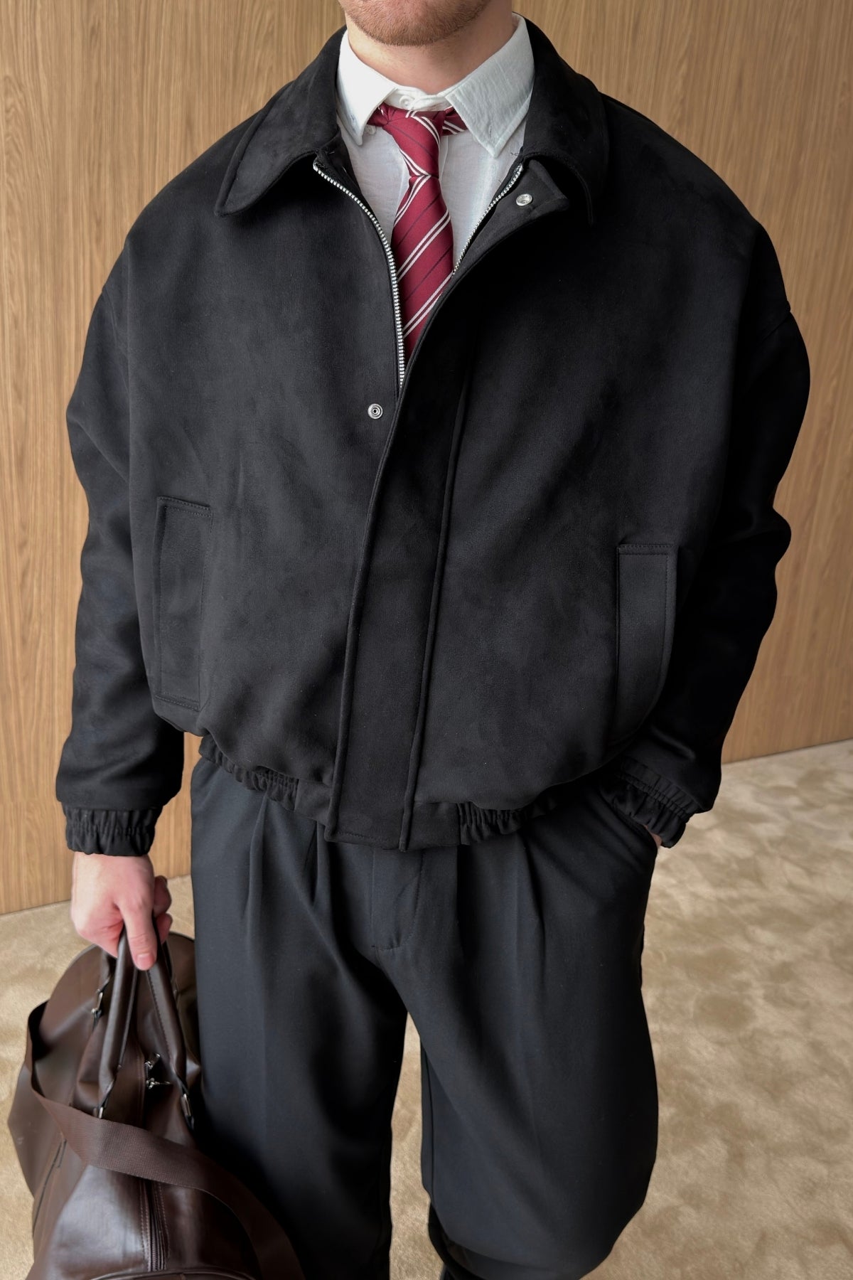 Kirba Süet Materyal Oversize Fermuarlı Erkek Bomber Ceket