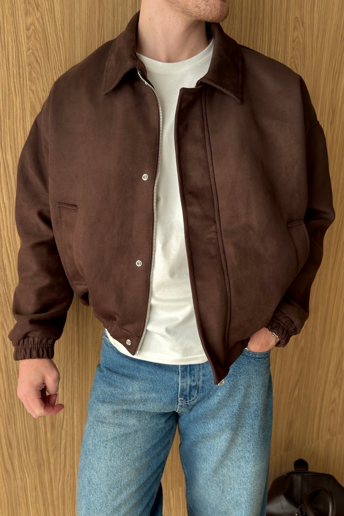 Kirba Süet Materyal Oversize Fermuarlı Erkek Bomber Ceket