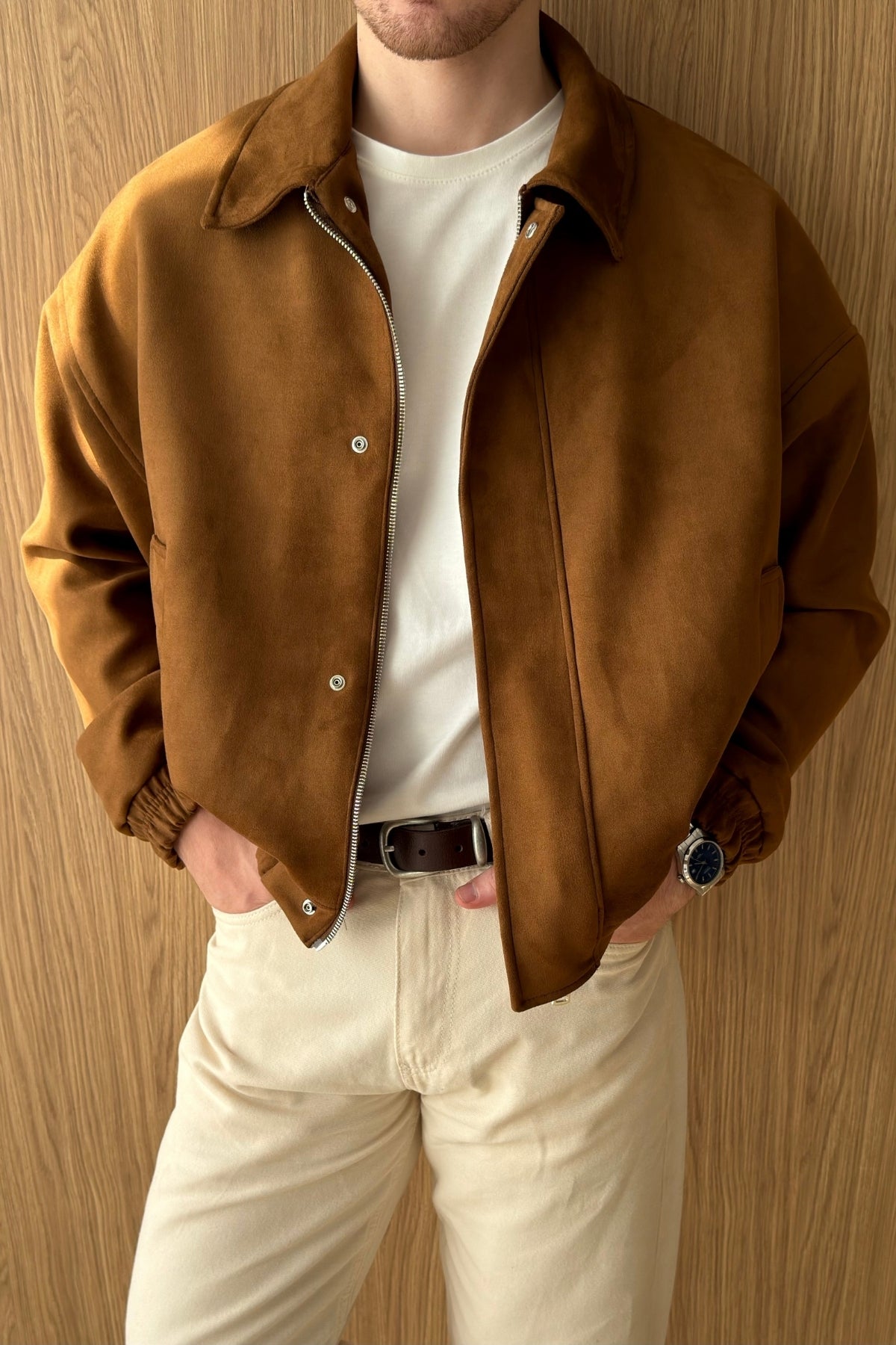 Kirba Süet Materyal Oversize Fermuarlı Erkek Bomber Ceket