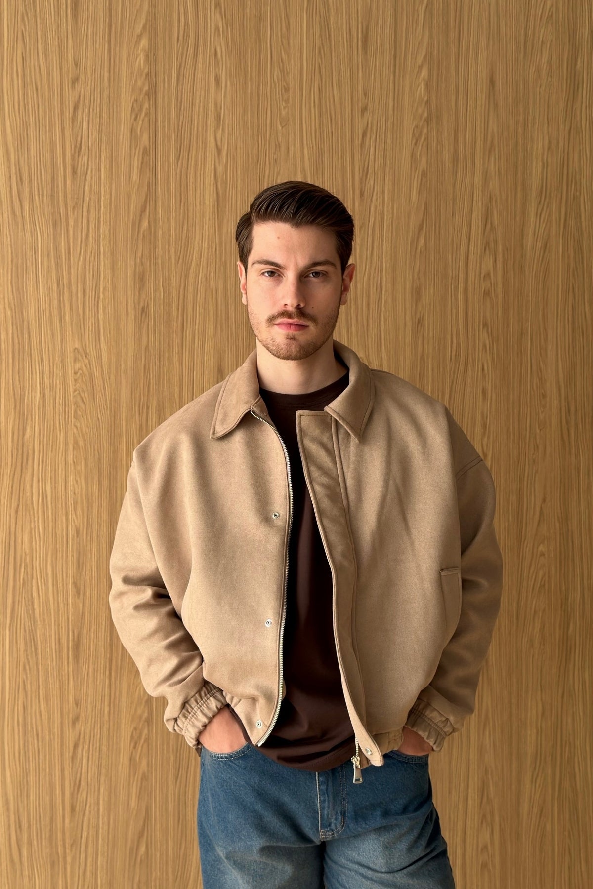 Kirba Süet Materyal Oversize Fermuarlı Erkek Bomber Ceket
