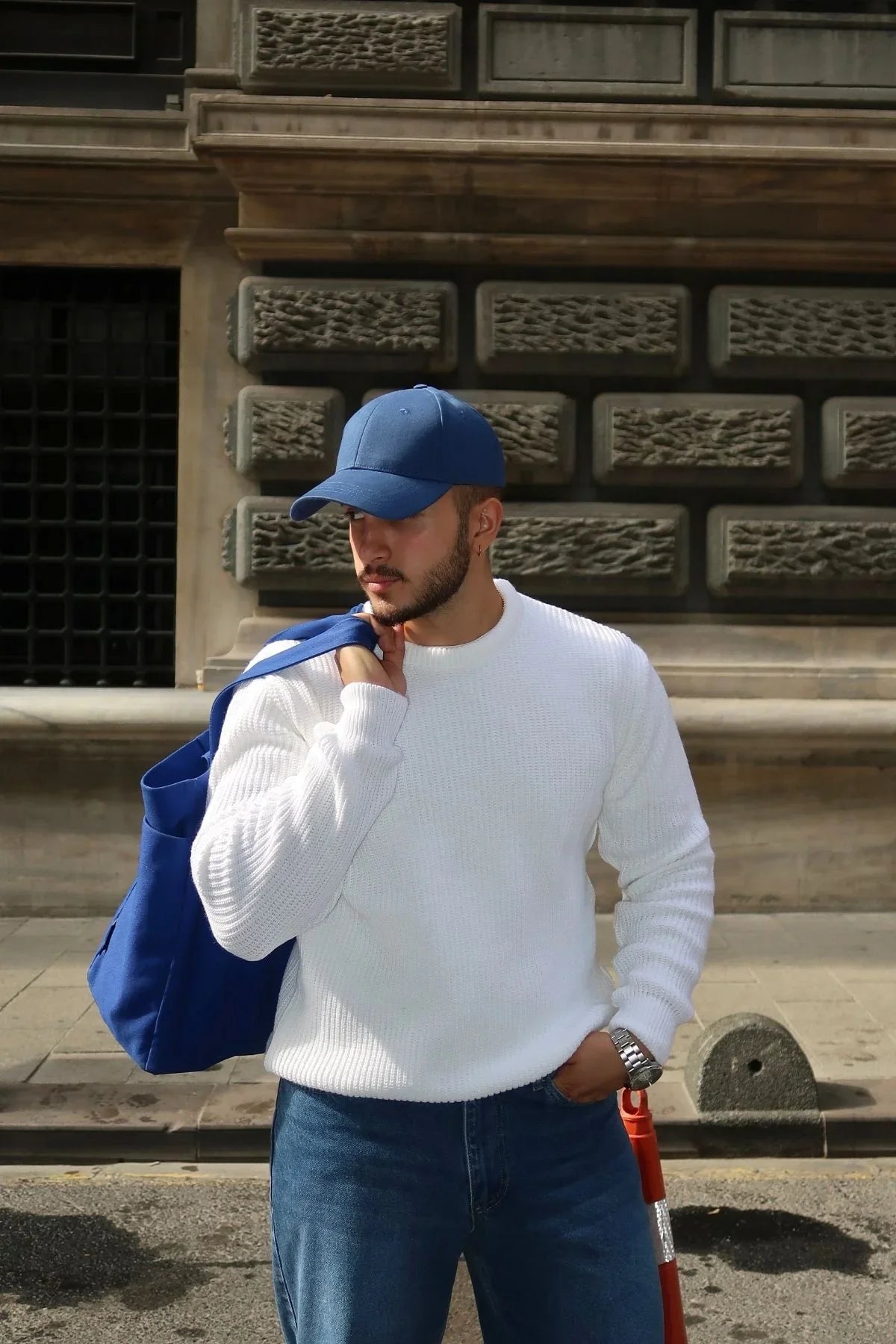 Koba Erkek Selanik Örgü Oversize Bisiklet Yaka Kalın Kazak