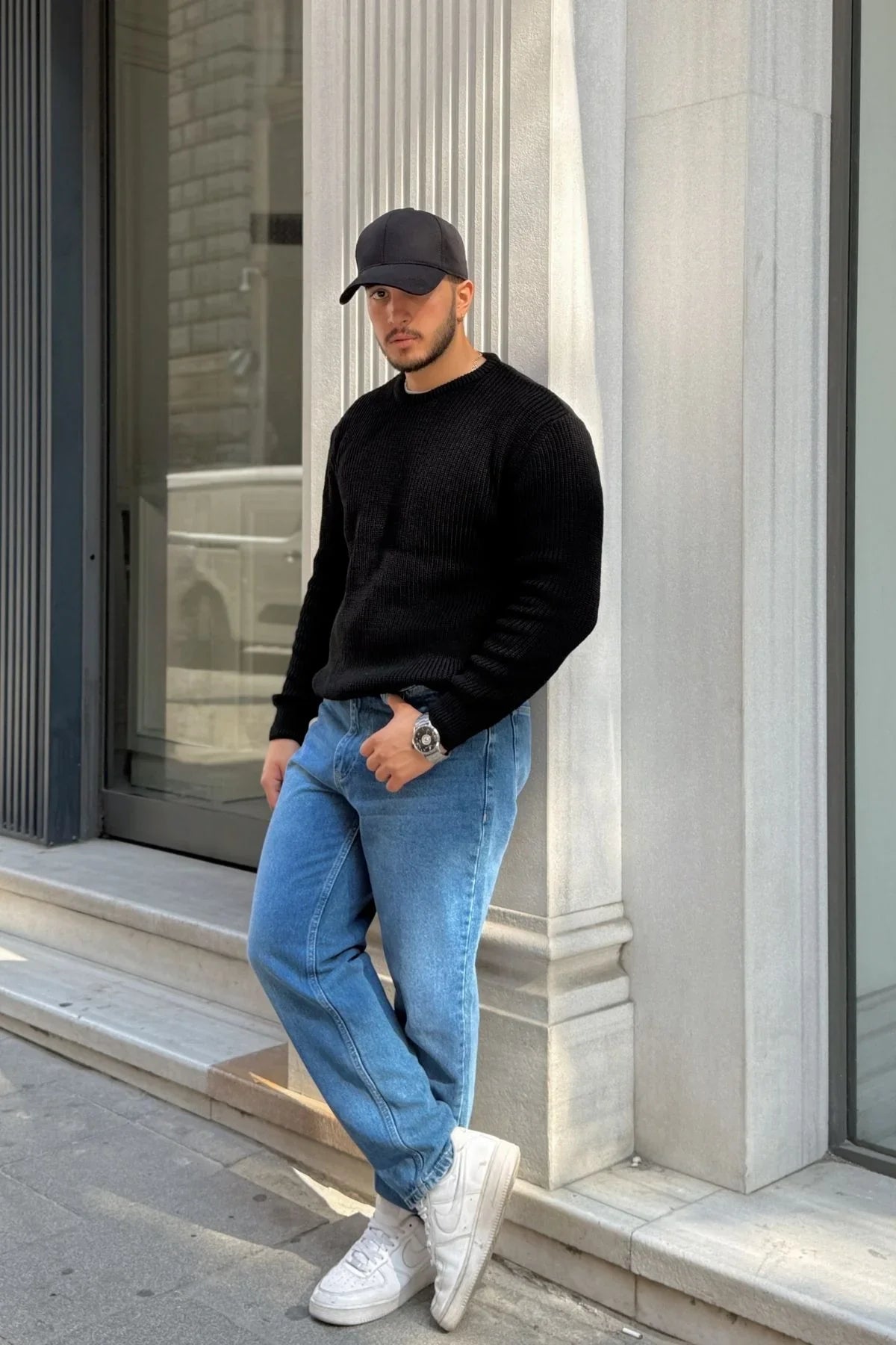 Koba Erkek Selanik Örgü Oversize Bisiklet Yaka Kalın Kazak