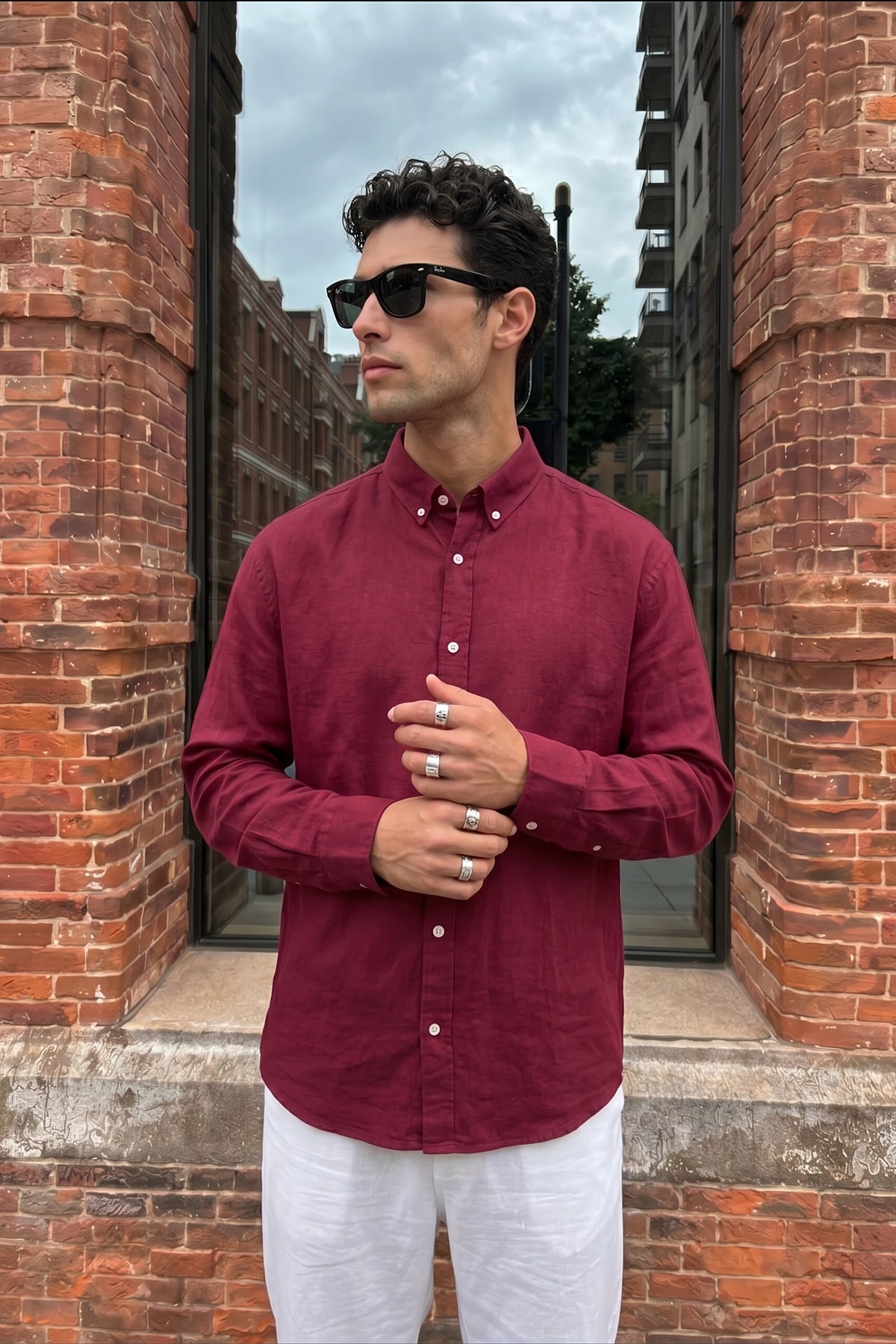 Kora Premium %100 Pamuk Keten Oversize Erkek Düğmeli Yaka Gömlek
