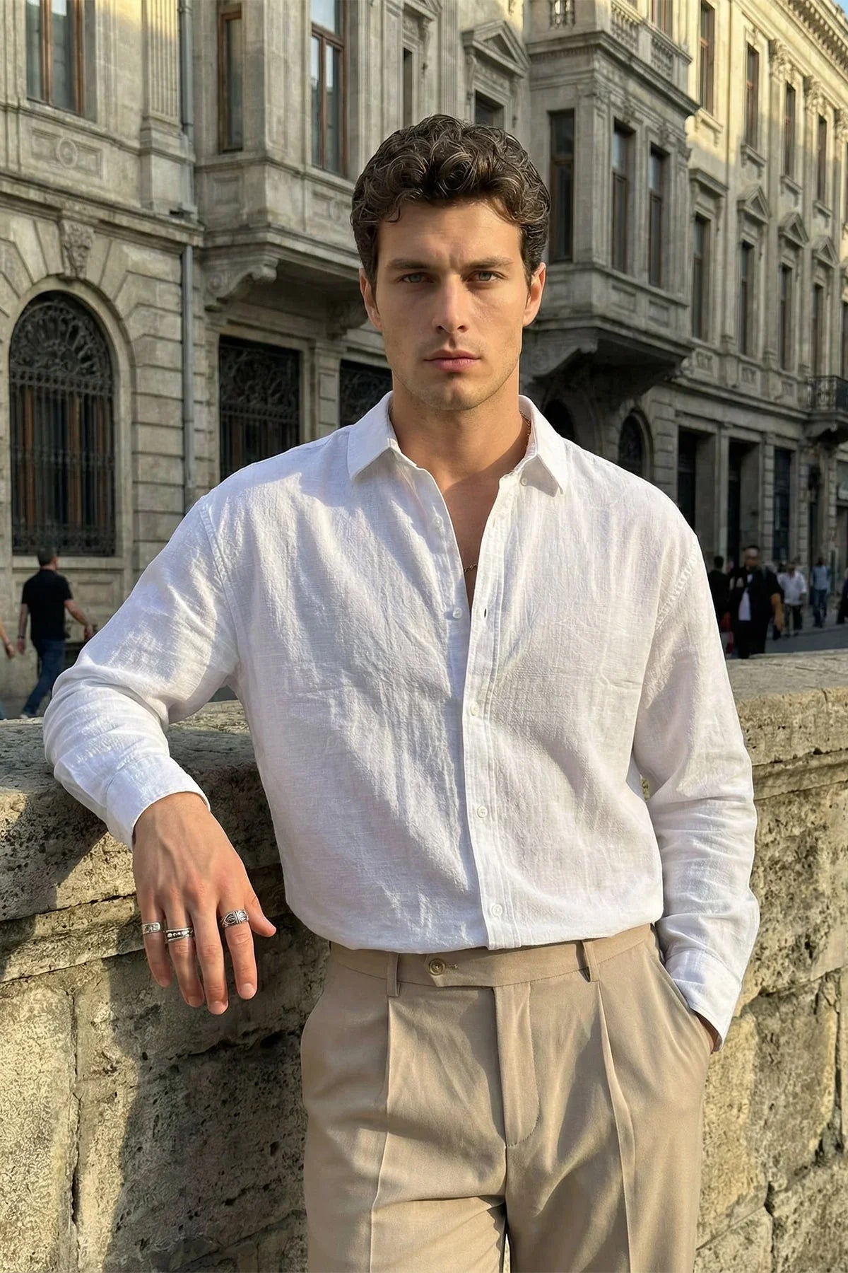 Kungi Premium Keten Görünümlü Pamuk Erkek Gömlek - Livio Ferri