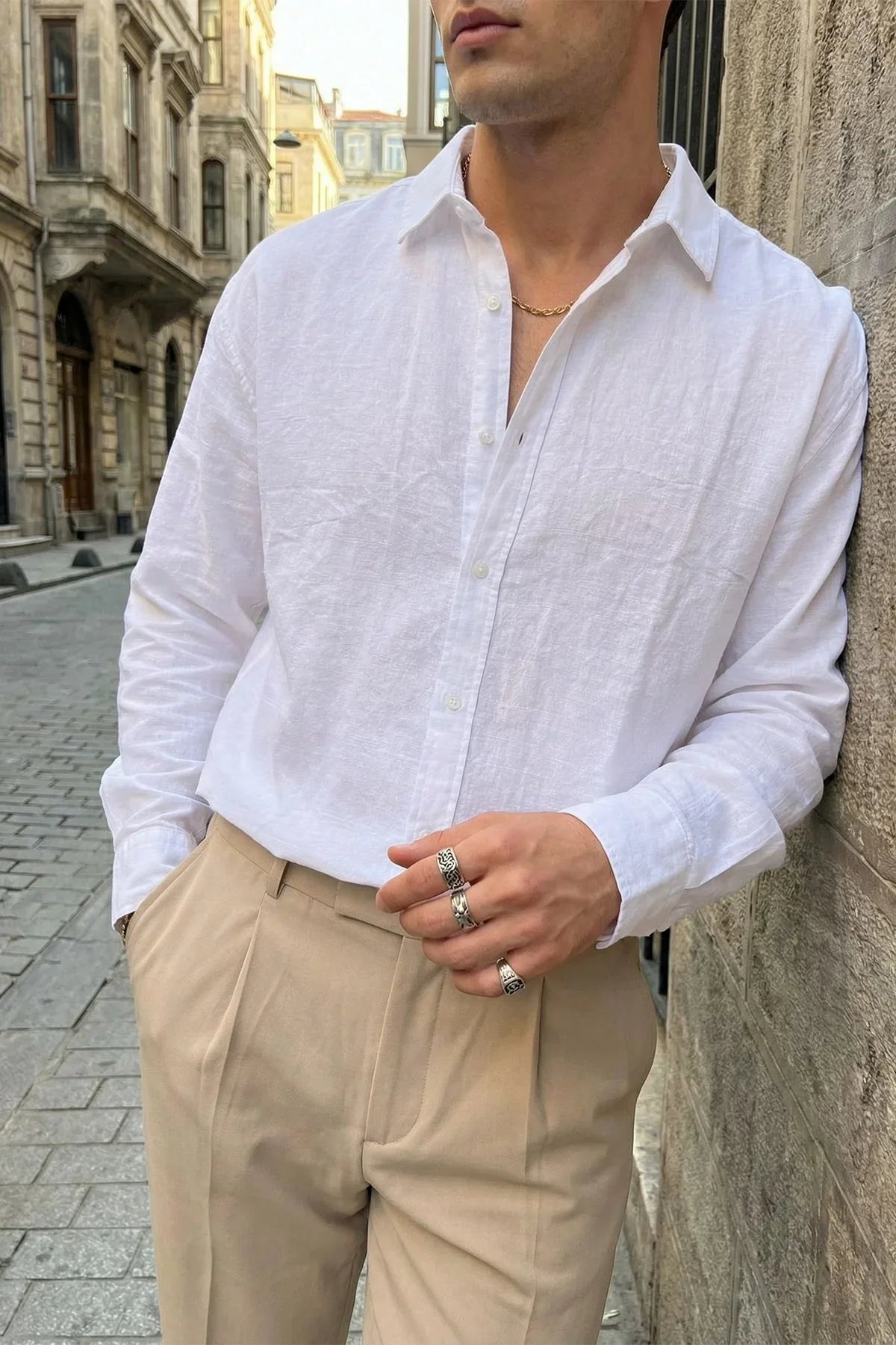 Kungi Premium Keten Görünümlü Pamuk Erkek Gömlek - Livio Ferri