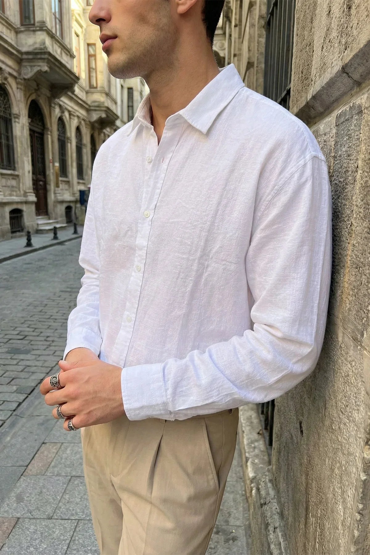 Kungi Premium Keten Görünümlü Pamuk Erkek Gömlek - Livio Ferri