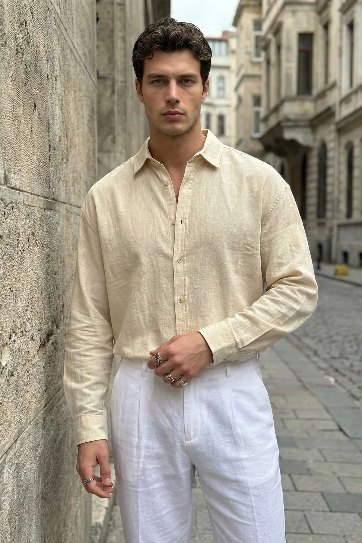 Kungi Premium Keten Görünümlü Pamuk Erkek Gömlek - Livio Ferri