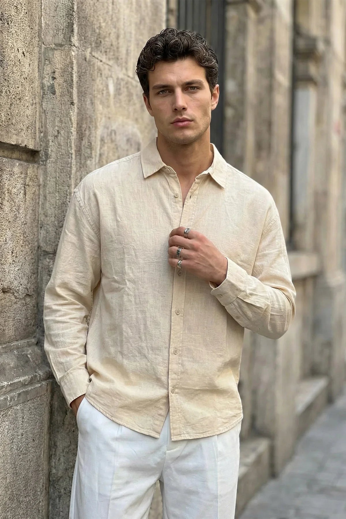 Kungi Premium Keten Görünümlü Pamuk Erkek Gömlek - Livio Ferri