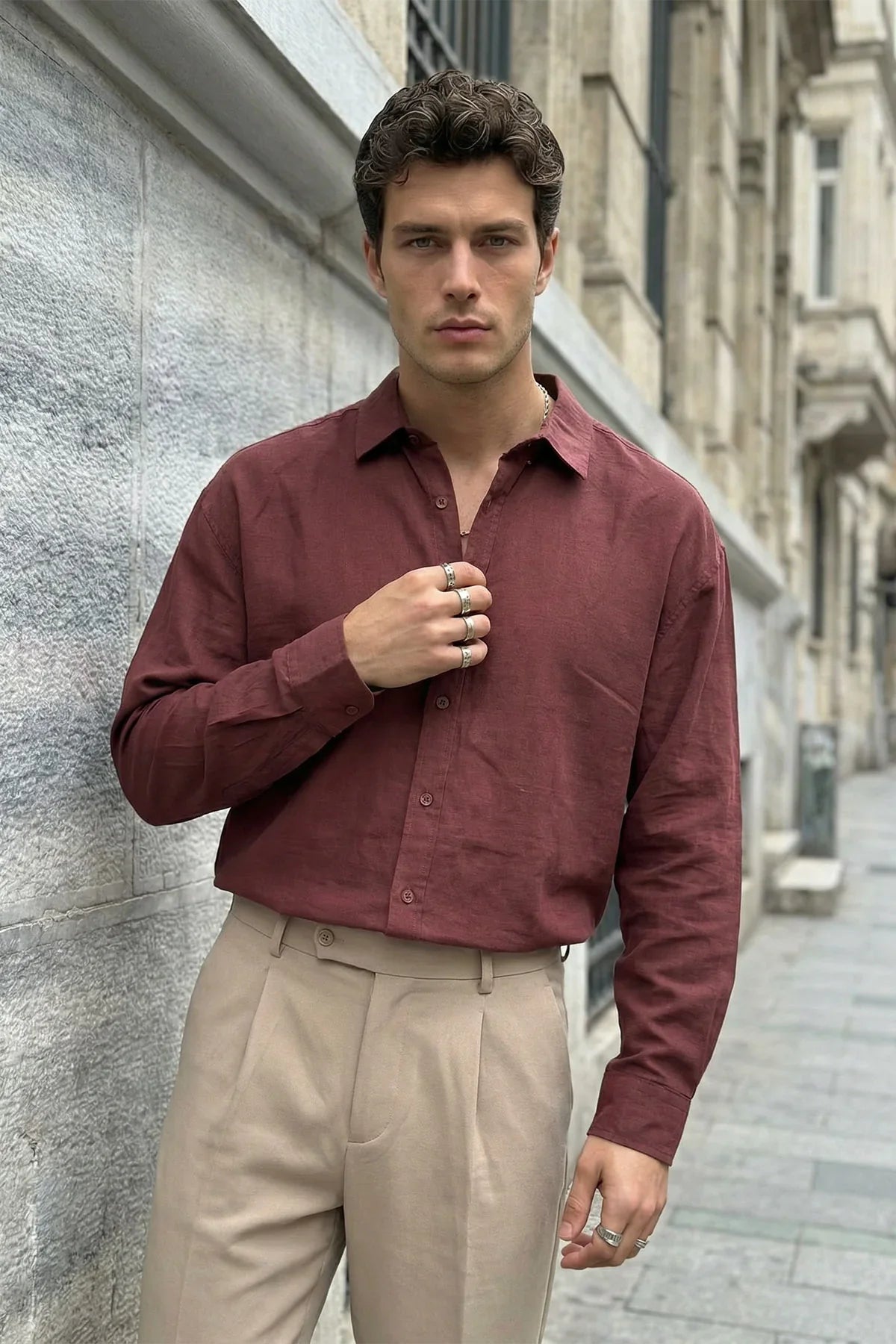 Kungi Premium Keten Görünümlü Pamuk Erkek Gömlek - Livio Ferri