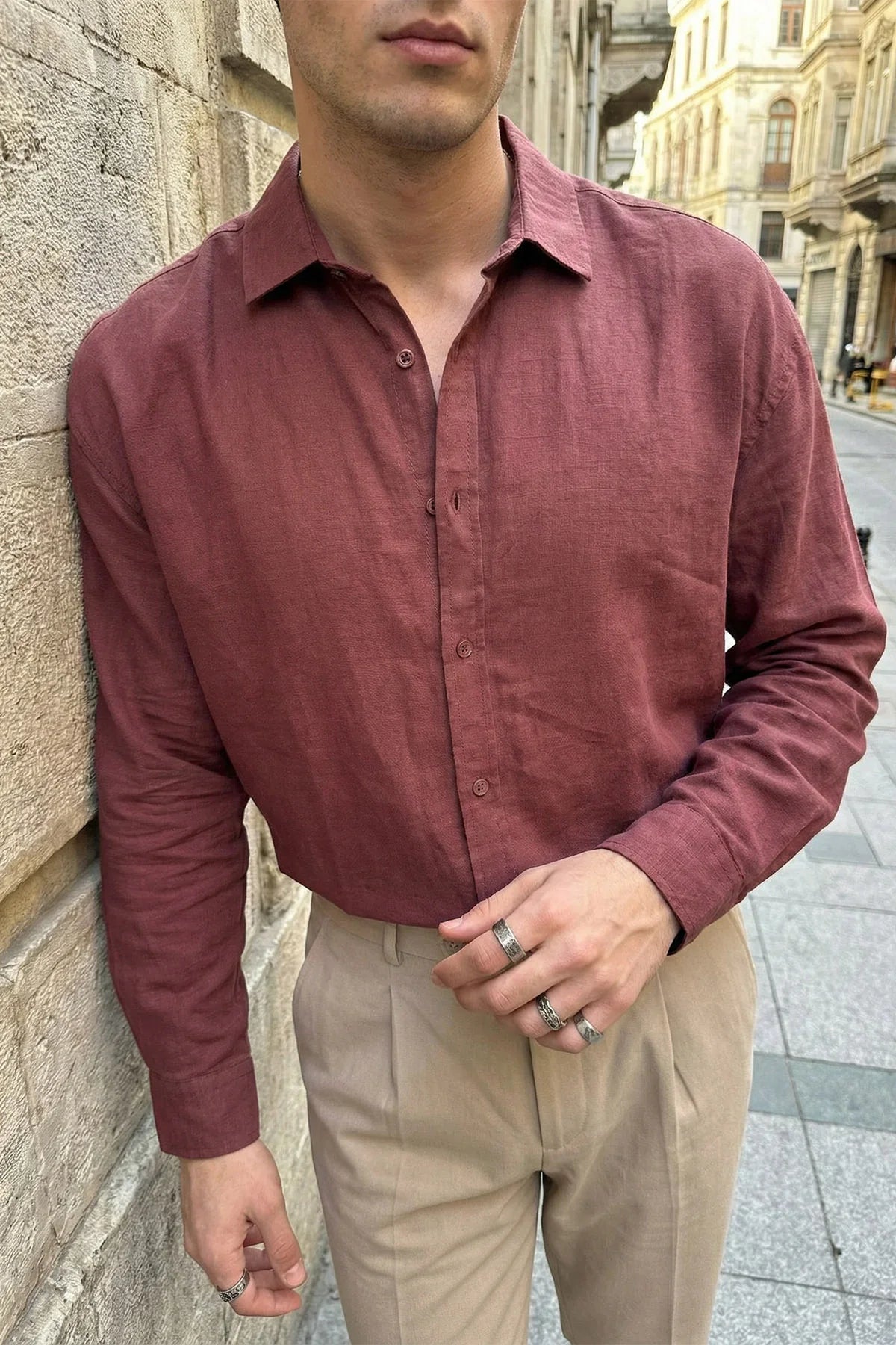 Kungi Premium Keten Görünümlü Pamuk Erkek Gömlek - Livio Ferri