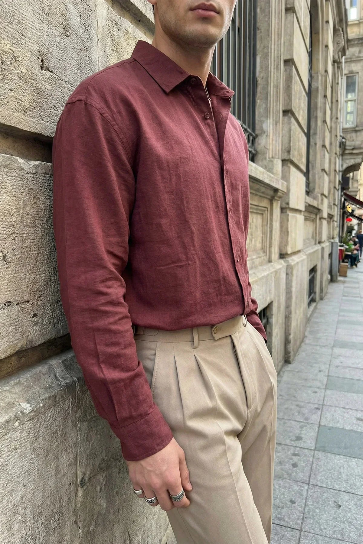 Kungi Premium Keten Görünümlü Pamuk Erkek Gömlek - Livio Ferri