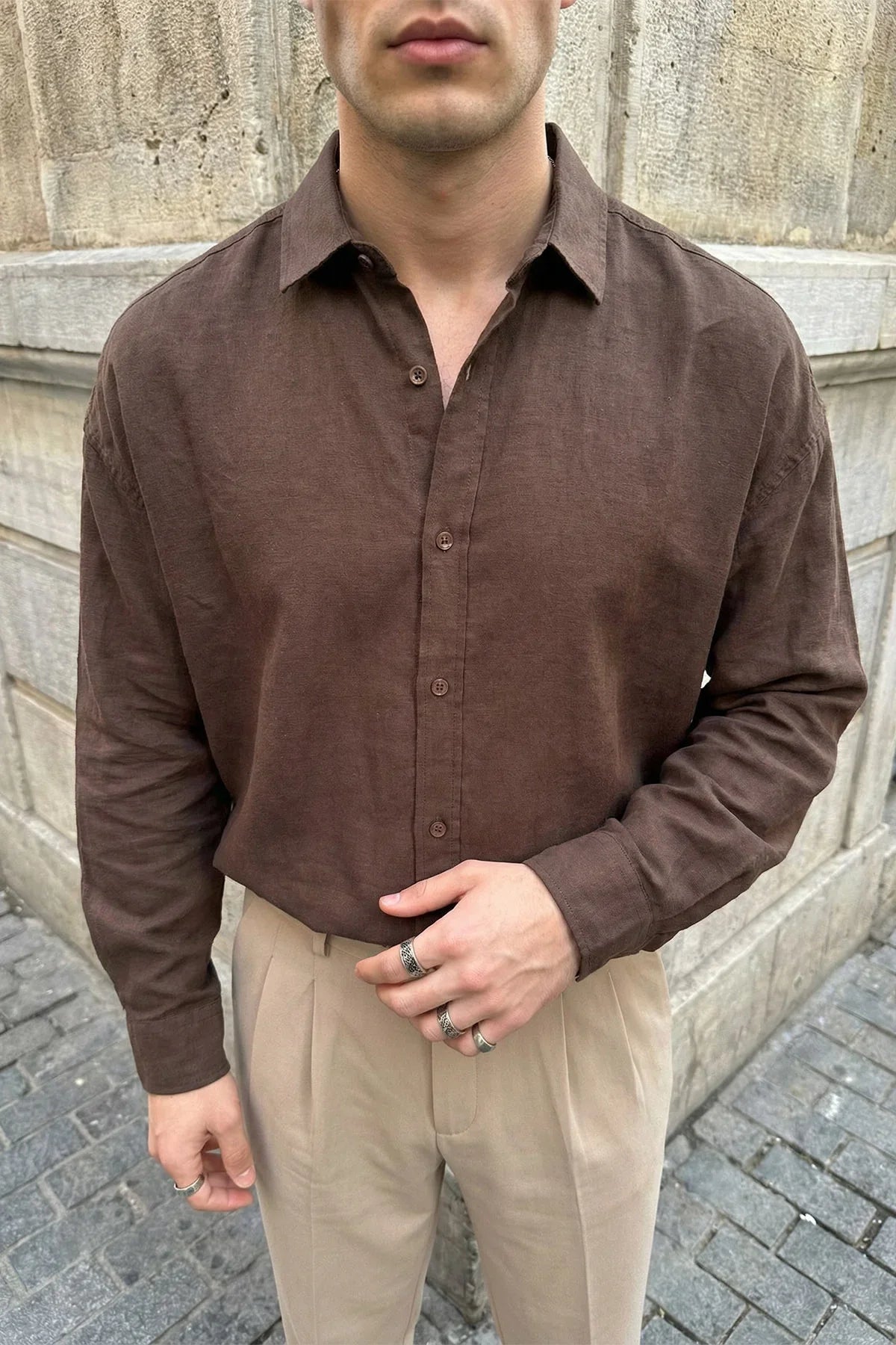 Kungi Premium Keten Görünümlü Pamuk Erkek Gömlek - Livio Ferri