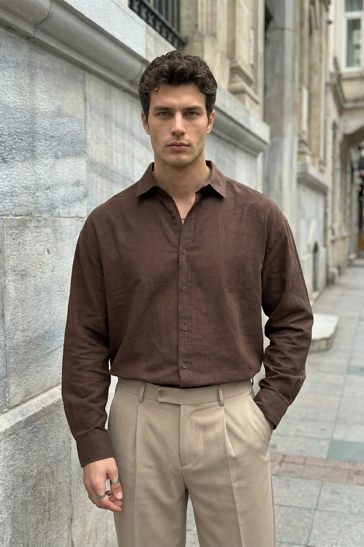 Kungi Premium Keten Görünümlü Pamuk Erkek Gömlek - Livio Ferri
