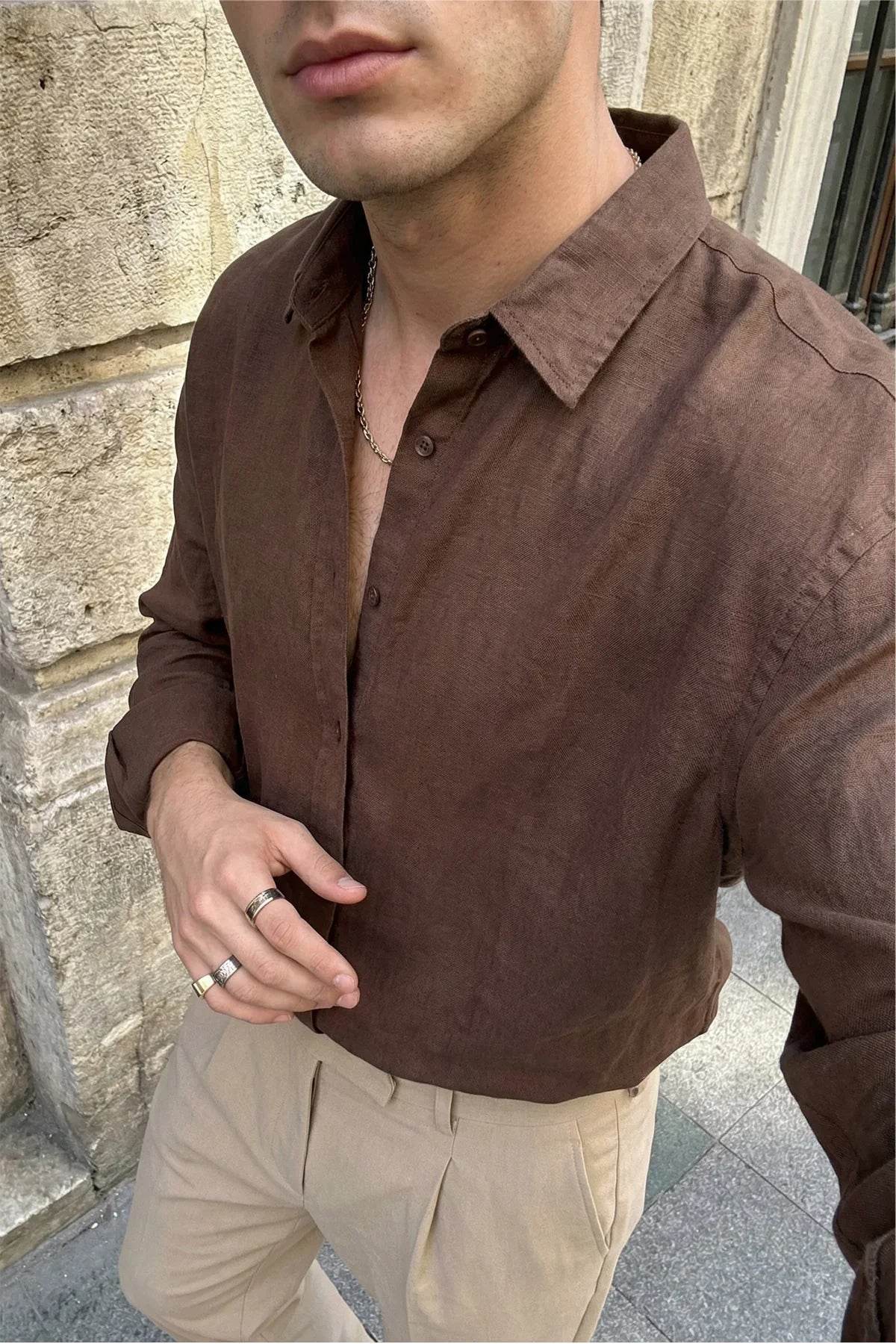 Kungi Premium Keten Görünümlü Pamuk Erkek Gömlek - Livio Ferri