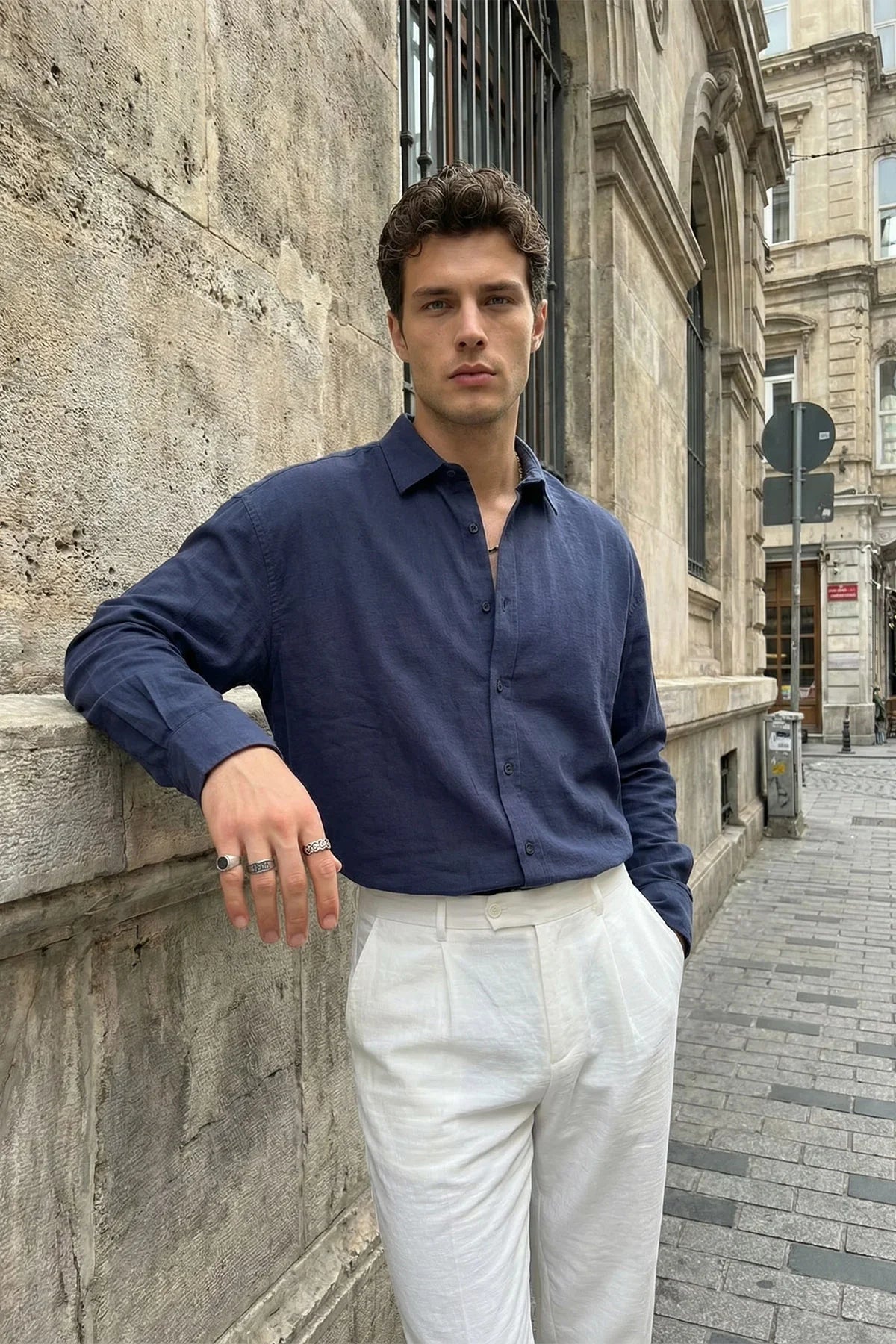 Kungi Premium Keten Görünümlü Pamuk Erkek Gömlek - Livio Ferri