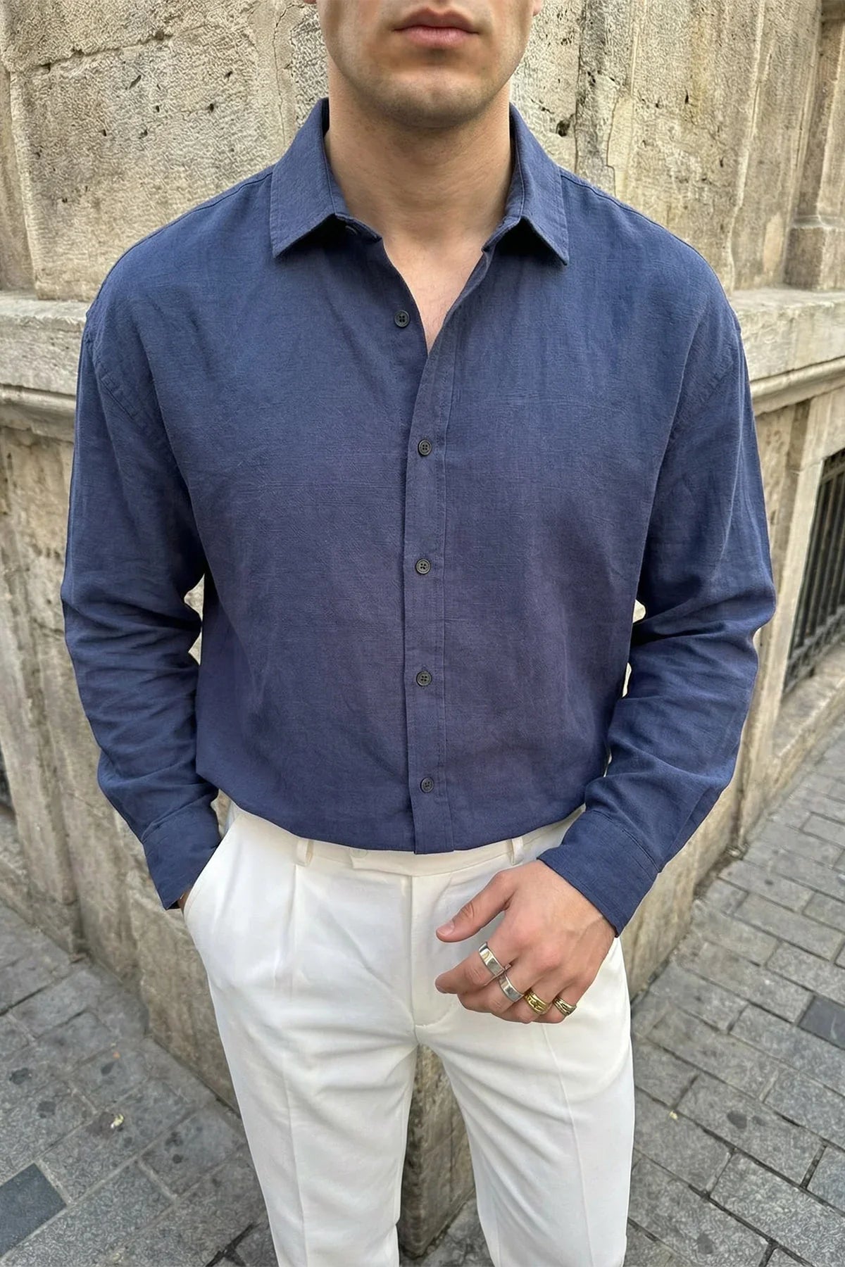 Kungi Premium Keten Görünümlü Pamuk Erkek Gömlek - Livio Ferri
