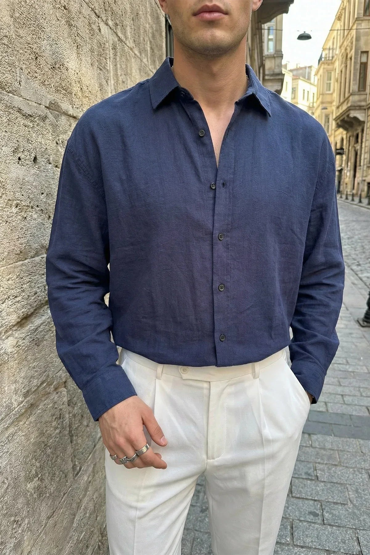 Kungi Premium Keten Görünümlü Pamuk Erkek Gömlek - Livio Ferri
