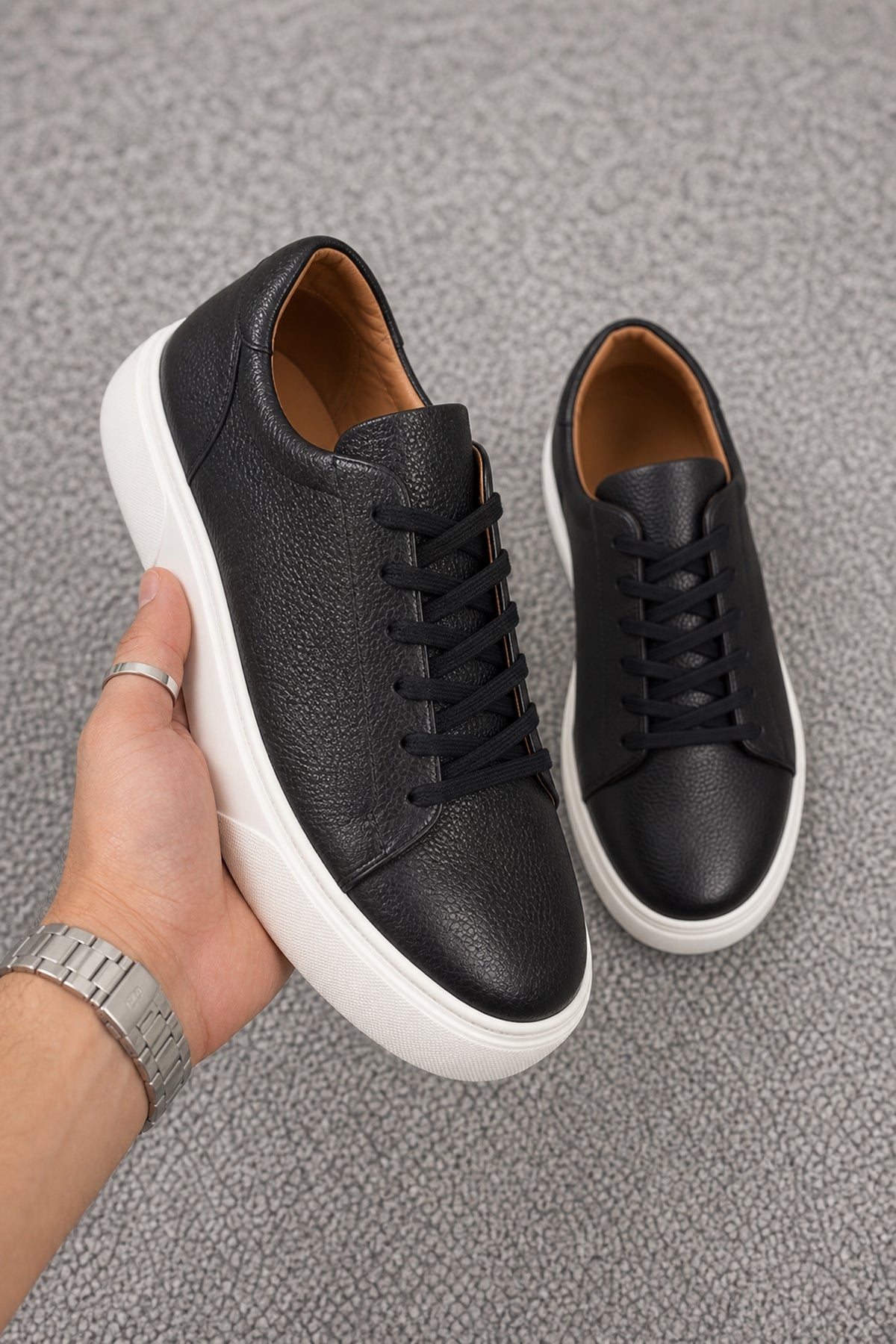 Leon %100 Hakiki Deri Bağcıklı Minimal Erkek Sneaker Ayakkabı