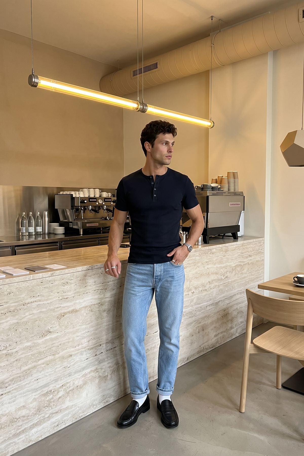 Liiri %100 Pamuk Premium Fitilli Yarım Düğmeli Erkek Tişört Regular Fit Basic Yazlık Tişört