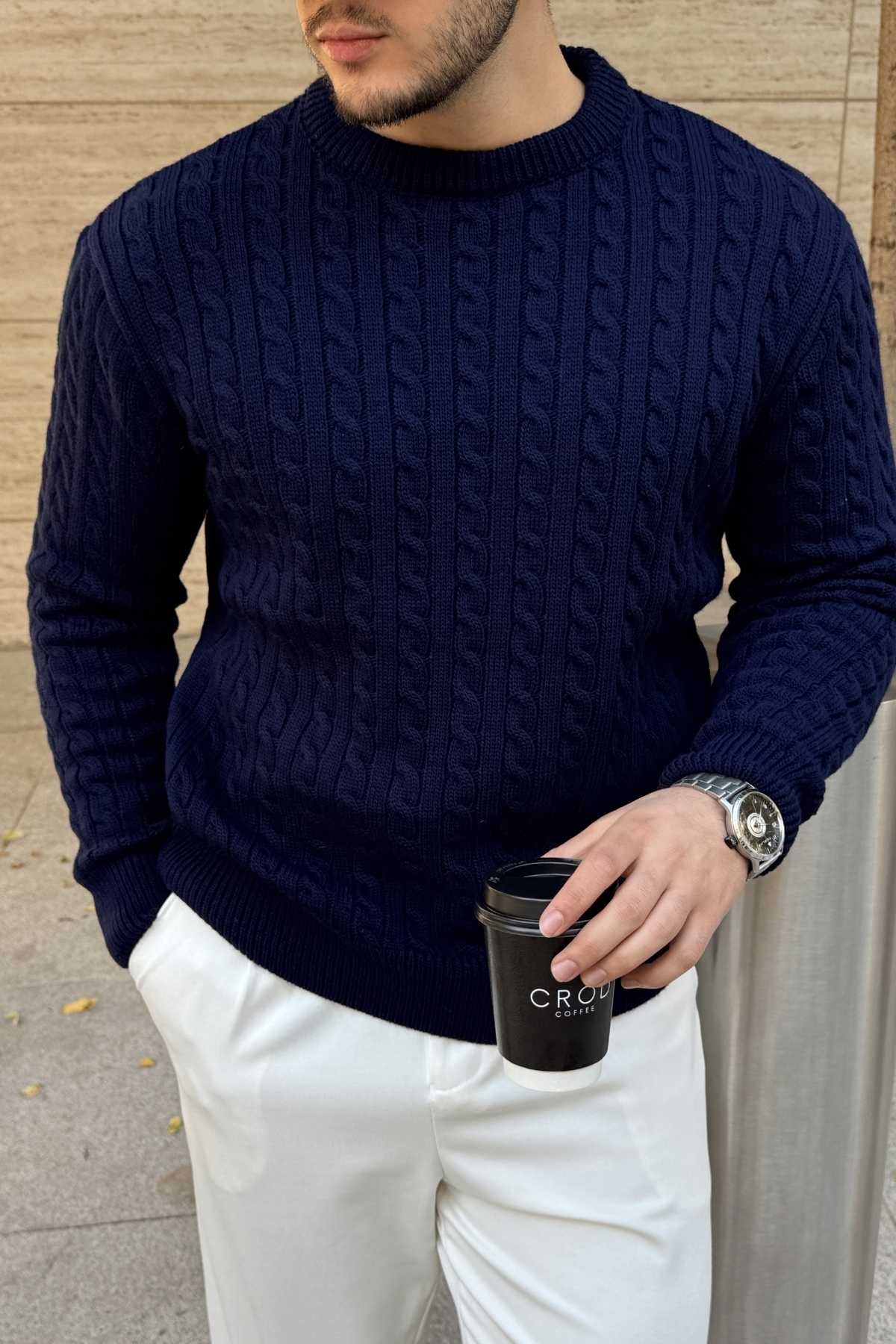 Mira Premium Saç Örgü Bisiklet Yaka Kalın Triko Kazak