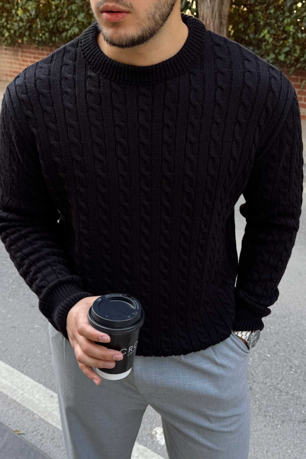 Mira Premium Saç Örgü Bisiklet Yaka Kalın Triko Kazak