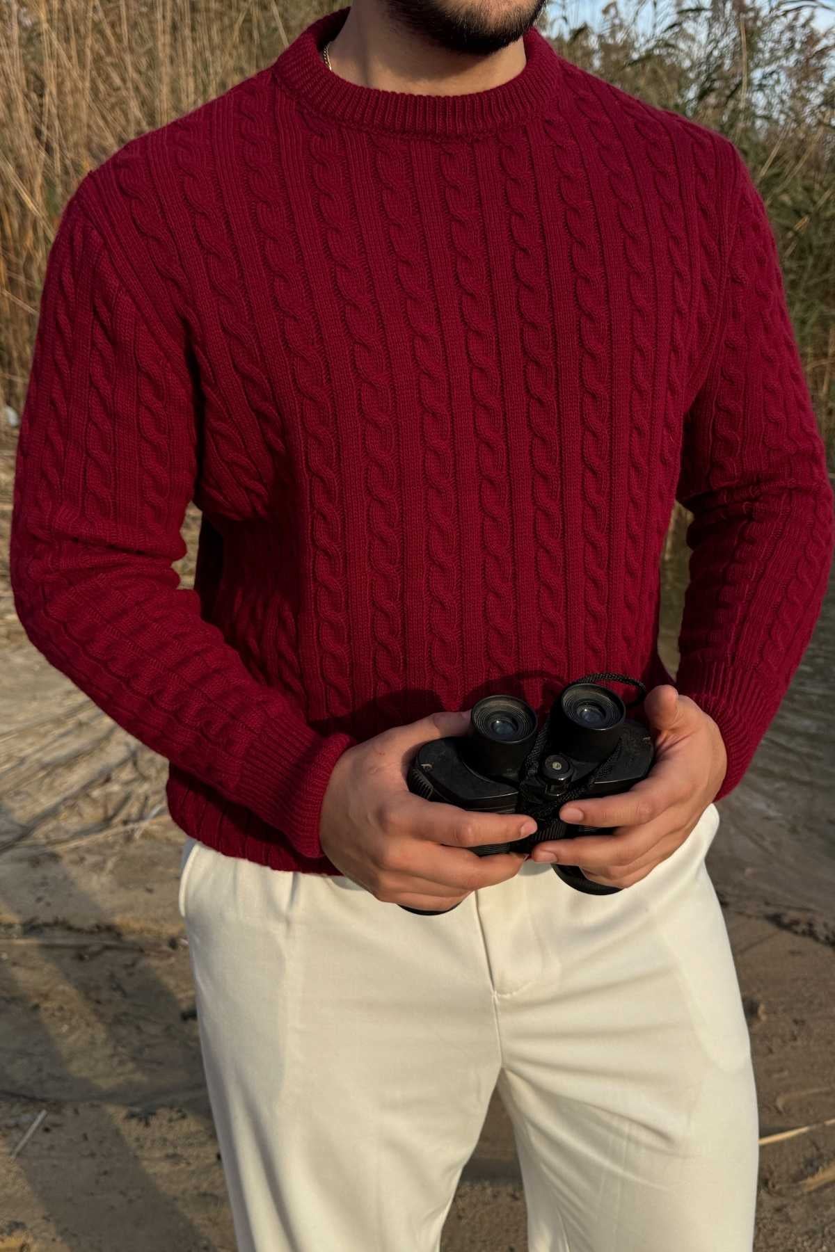 Mira Premium Saç Örgü Bisiklet Yaka Kalın Triko Kazak