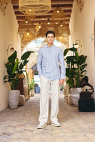 misato-erkek-gomlek-modern-slim-fit-keten-gorunumlu-ince-cizgili-hafif-kumas-24201 - Livio Ferri