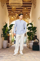 misato-erkek-gomlek-modern-slim-fit-keten-gorunumlu-ince-cizgili-hafif-kumas-24202 - Livio Ferri