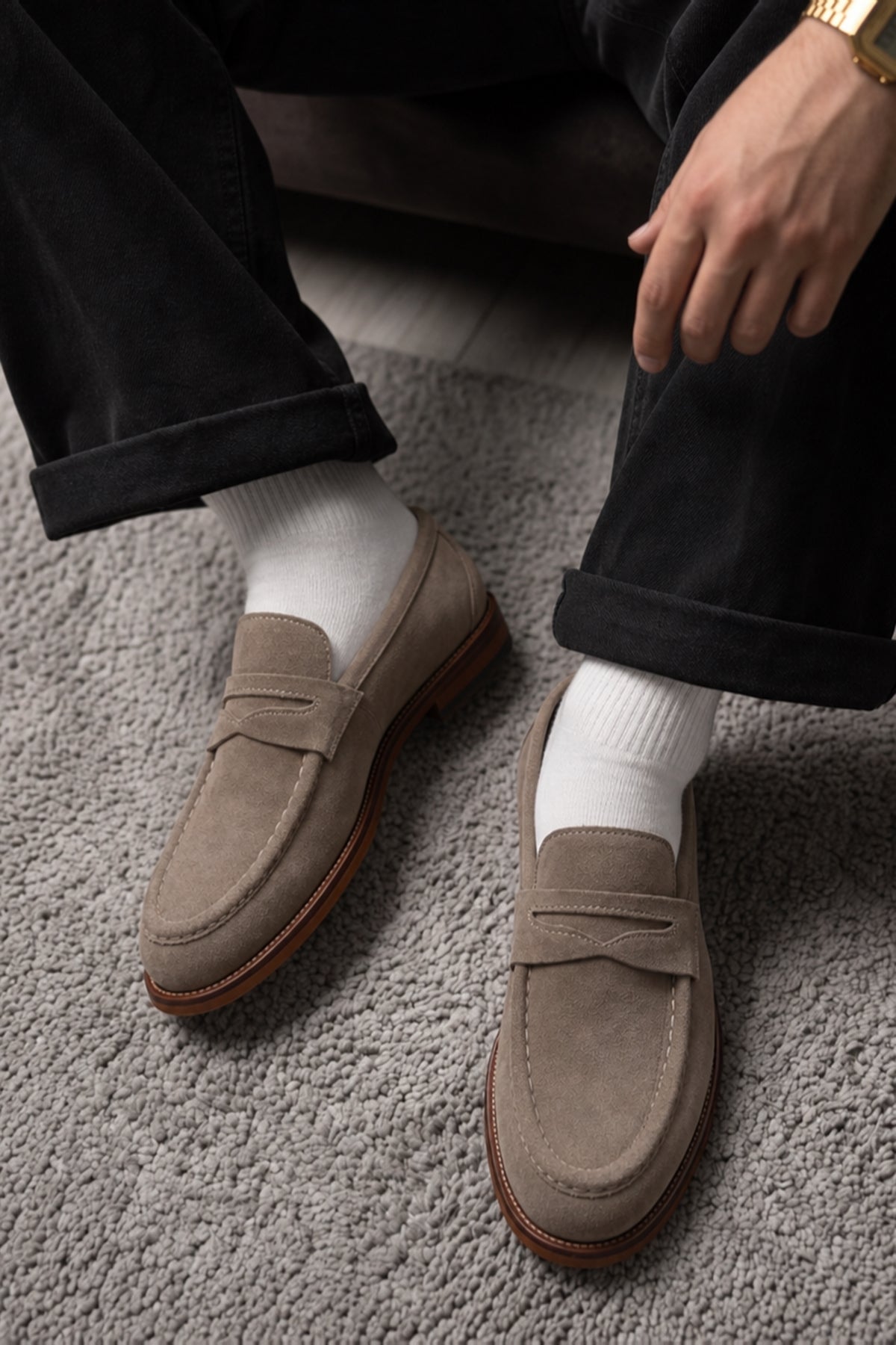 Moen Hakiki Deri Süet Efektli Penny Loafer Erkek Klasik Ayakkabı