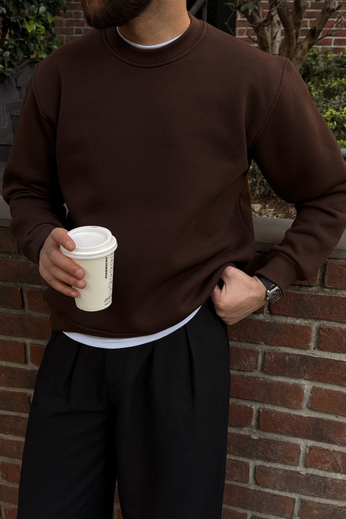 Mongo 3 İplik Şardonlu Basic Bisiklet Yaka Geniş Kalıp Erkek Sweatshirt