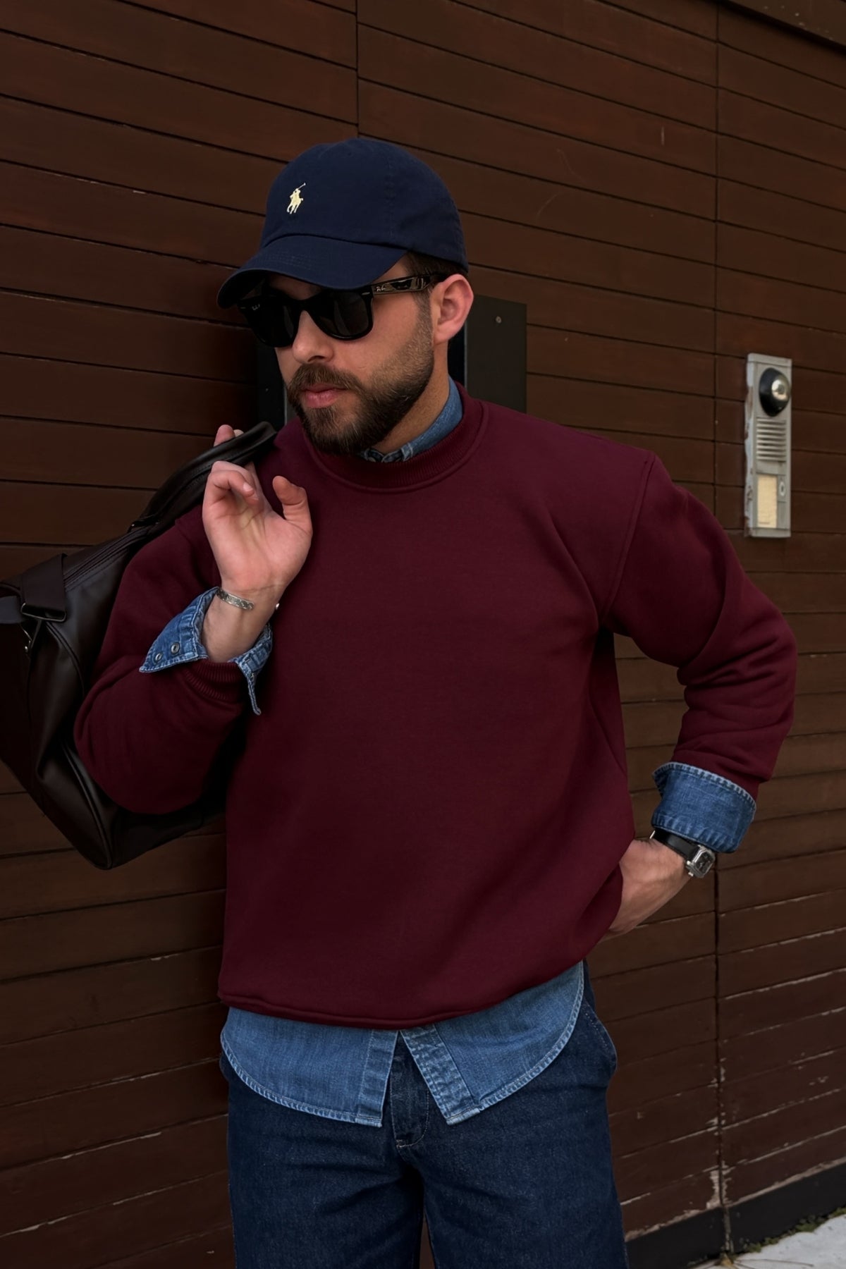 Mongo 3 İplik Şardonlu Basic Bisiklet Yaka Geniş Kalıp Erkek Sweatshirt