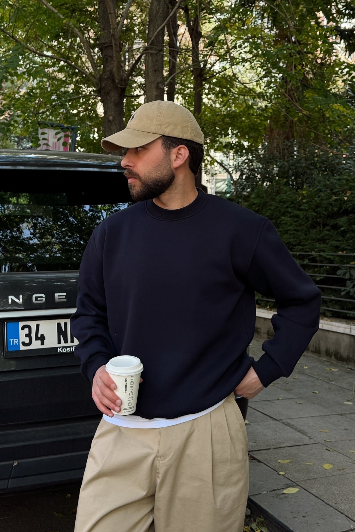 Mongo 3 İplik Şardonlu Basic Bisiklet Yaka Geniş Kalıp Erkek Sweatshirt