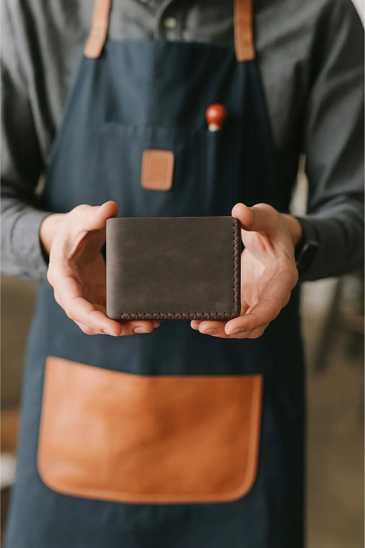 Naco Hakiki %100 Deri El Dikişi Kartlıklı Erkek Cüzdan