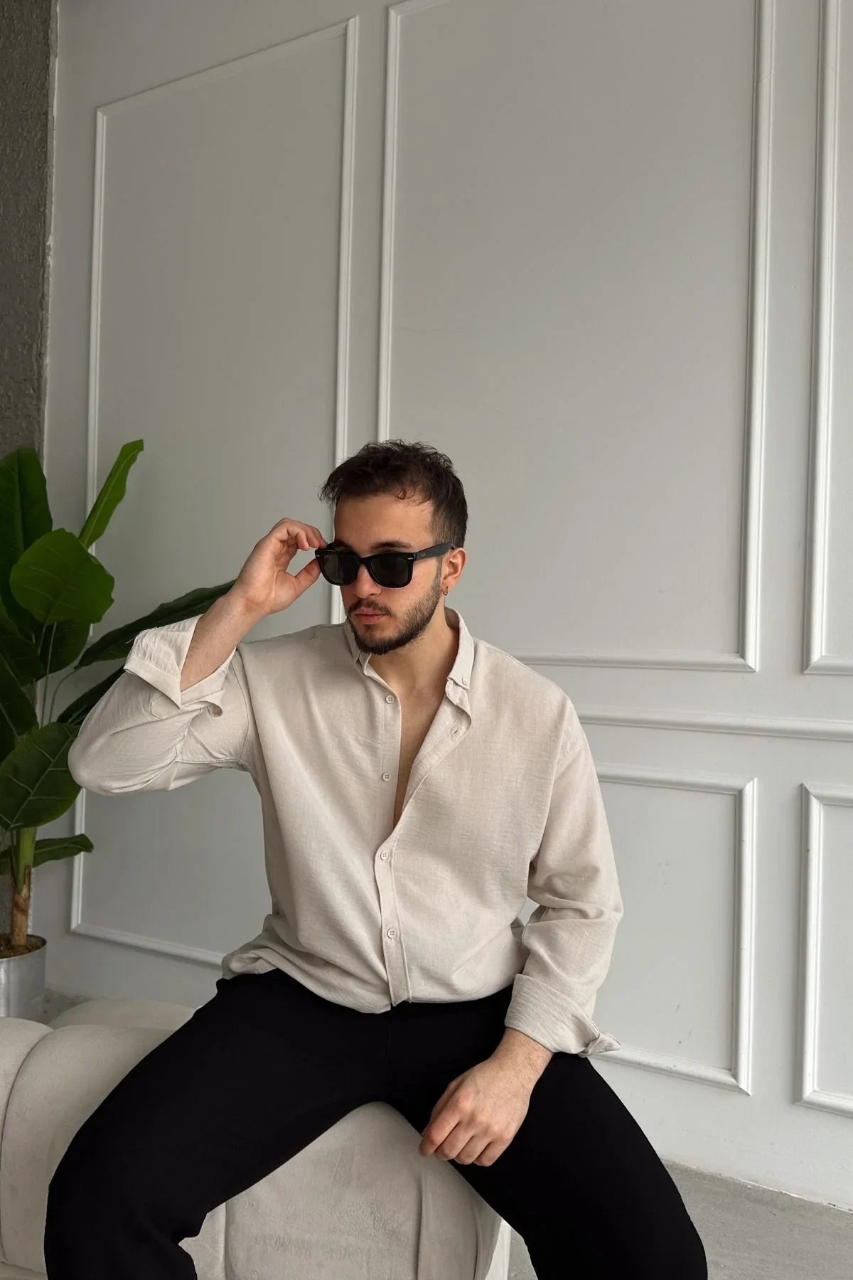 Napas Erkek Oversize Keten Görünümlü Gömlek