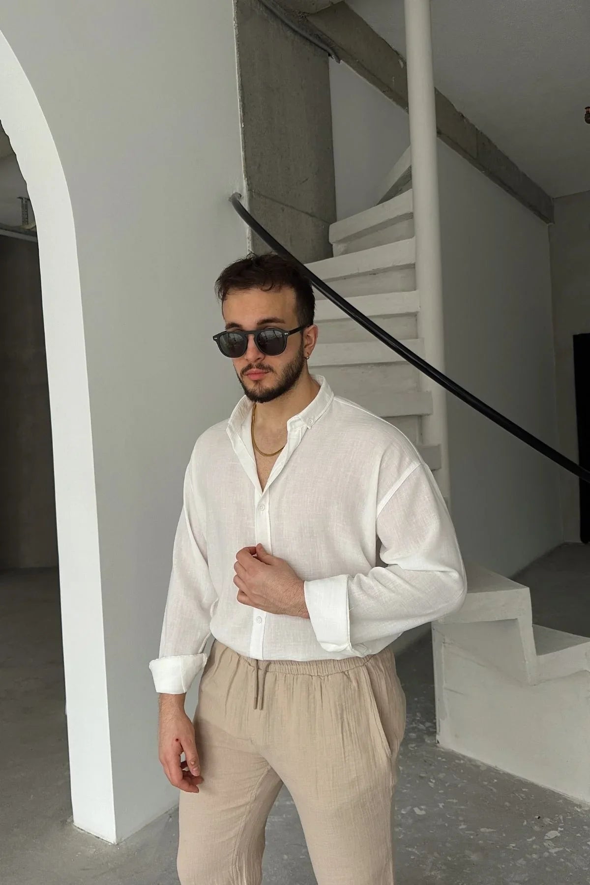 Napas Erkek Oversize Keten Görünümlü Gömlek