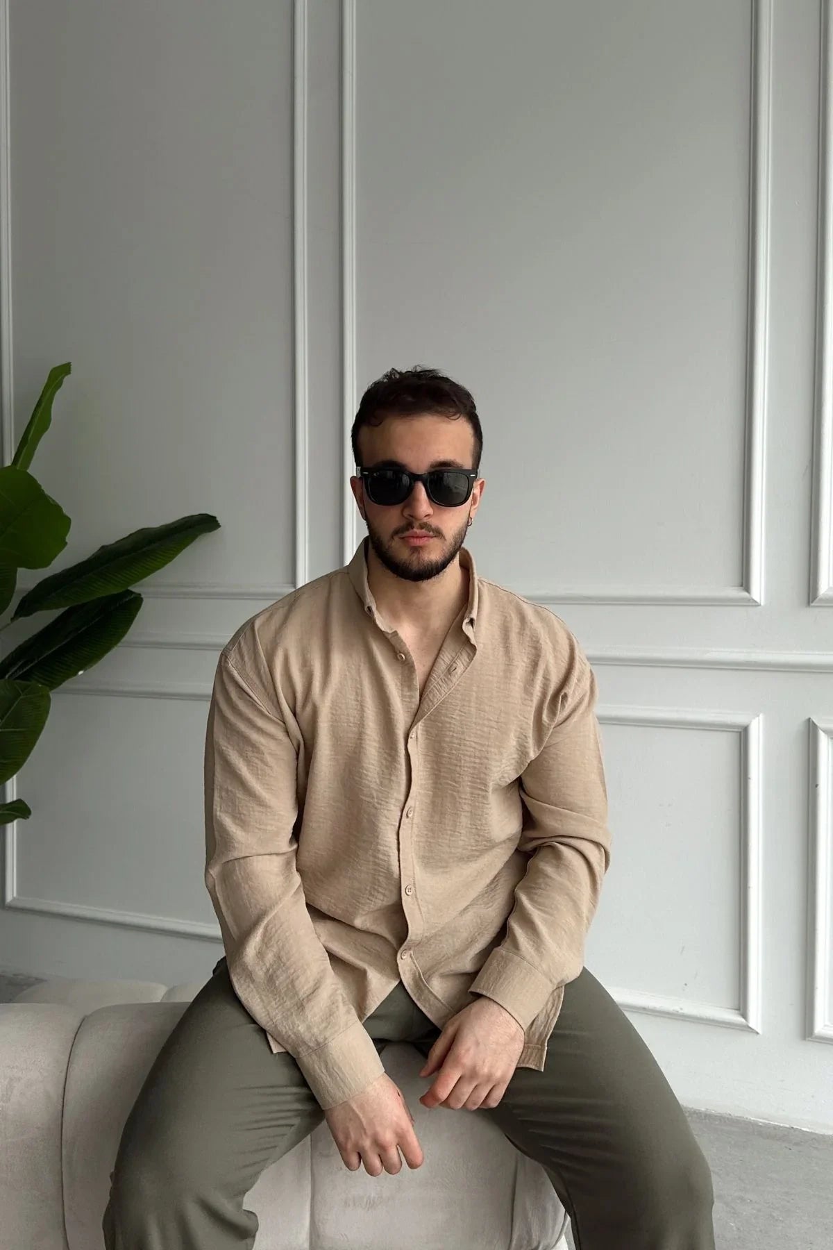 Napas Erkek Oversize Keten Görünümlü Gömlek