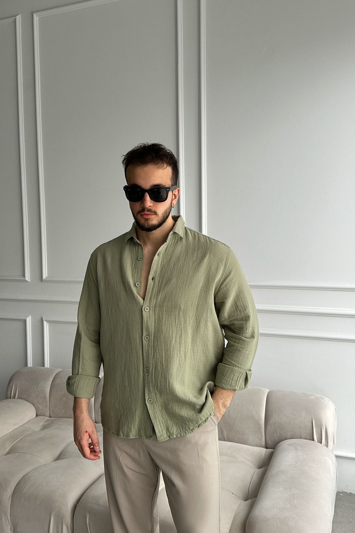 Napas Erkek Oversize Keten Görünümlü Gömlek