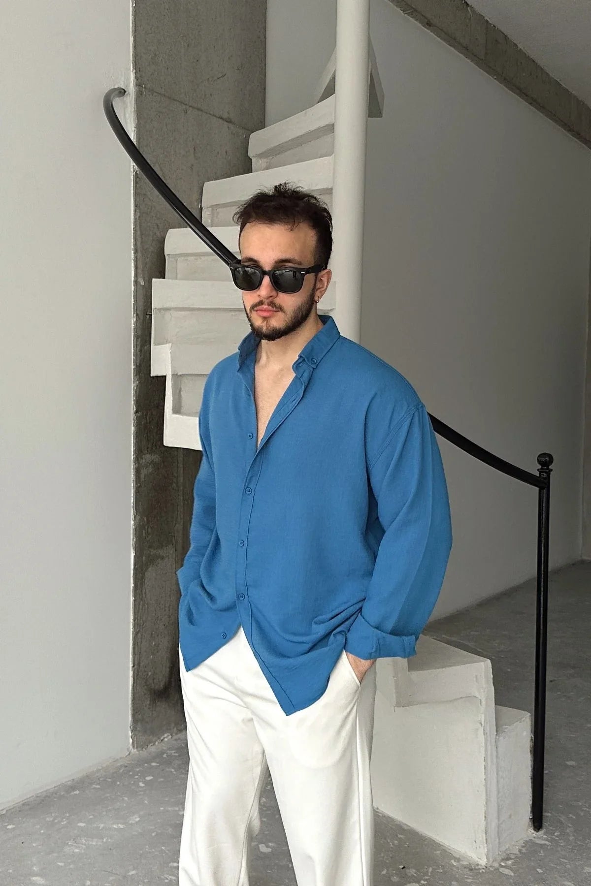 Napas Erkek Oversize Keten Görünümlü Gömlek