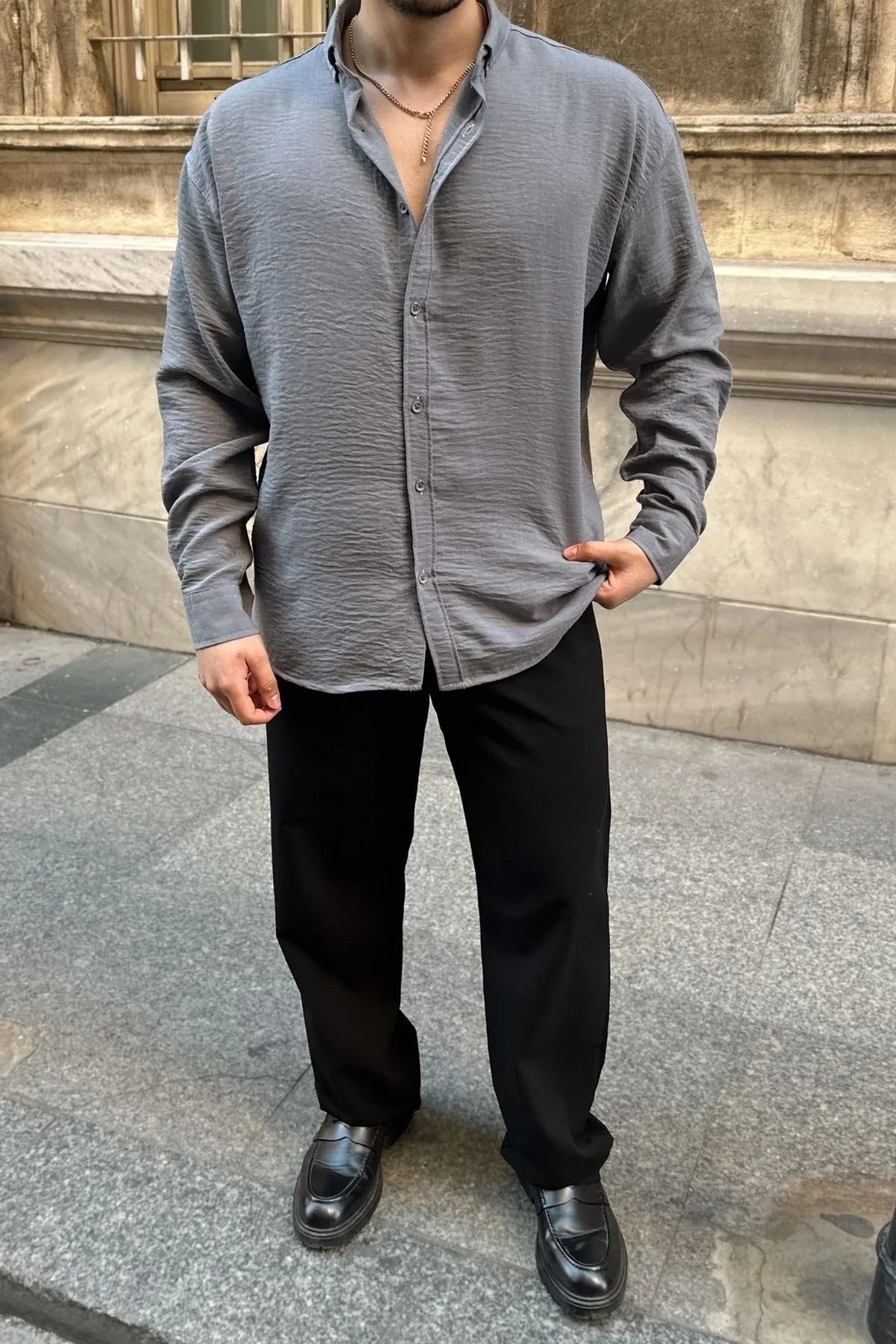 Napas Erkek Oversize Keten Görünümlü Gömlek