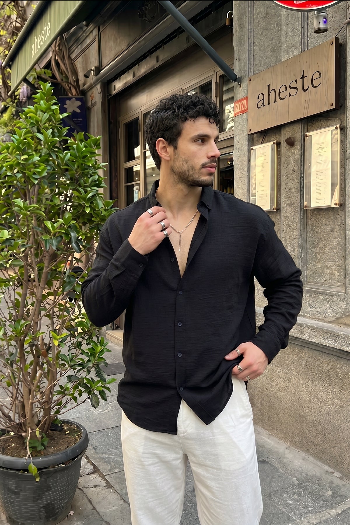 Napas Erkek Oversize Keten Görünümlü Gömlek