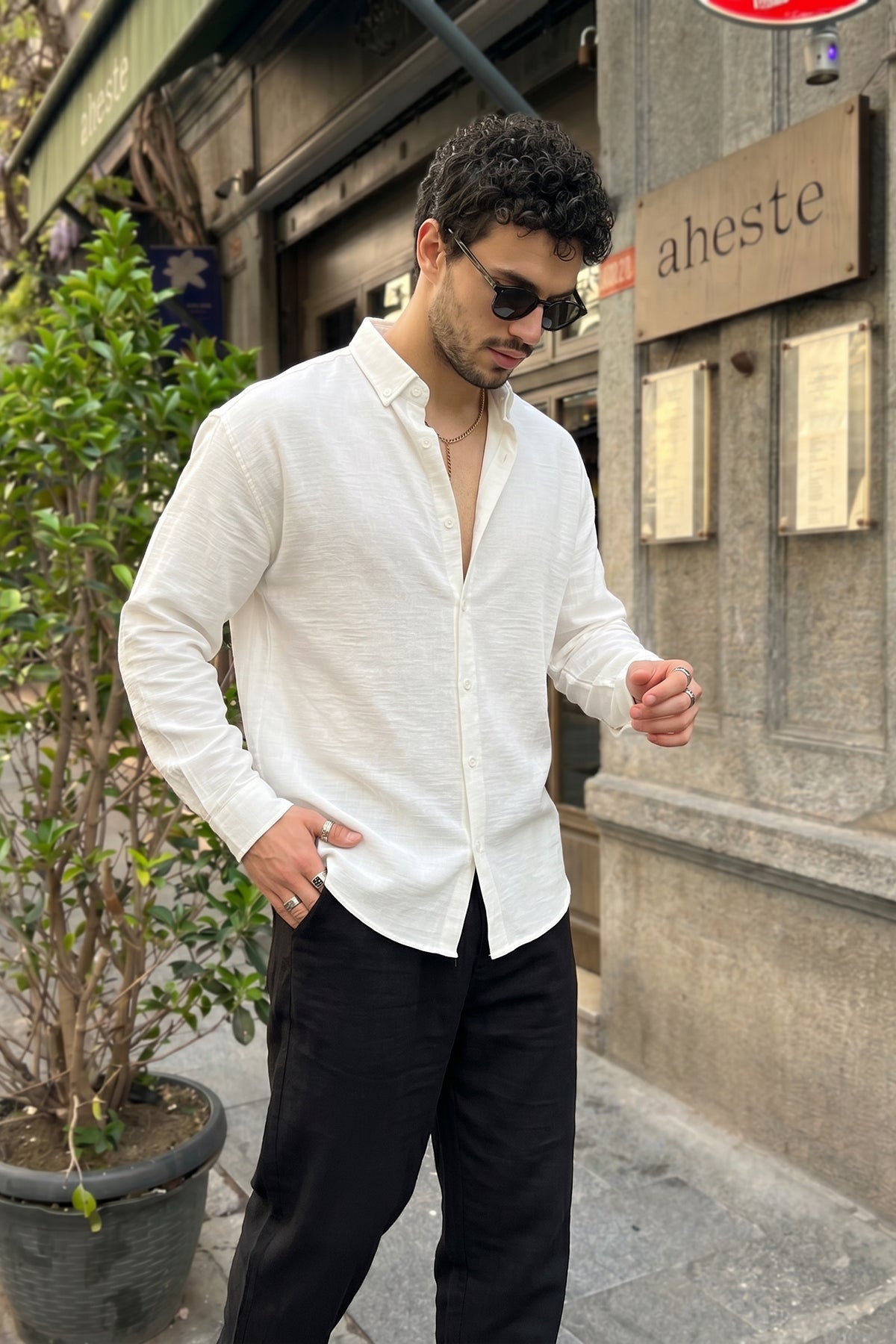 Napas Erkek Oversize Keten Görünümlü Gömlek