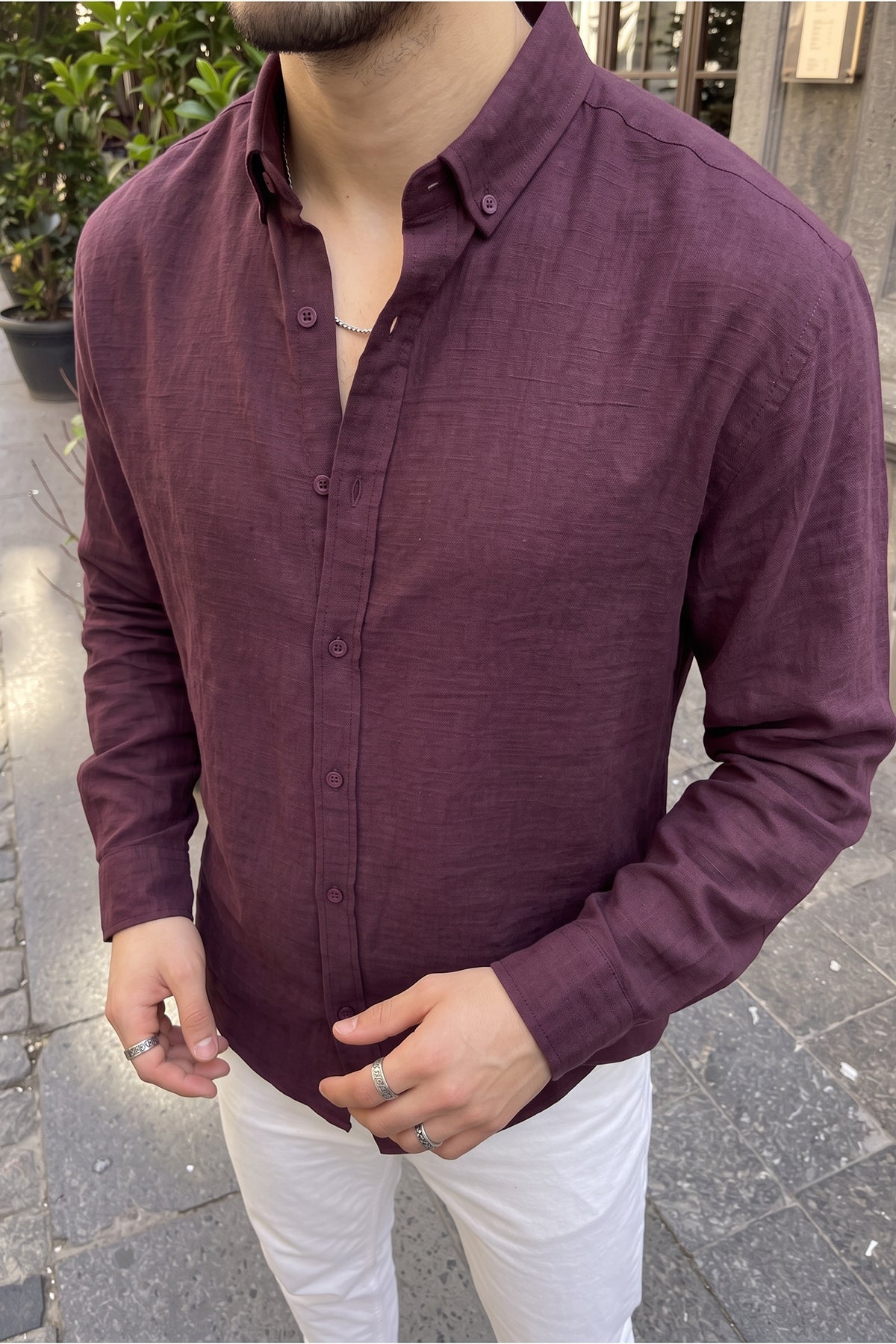 Napas Erkek Oversize Keten Görünümlü Gömlek