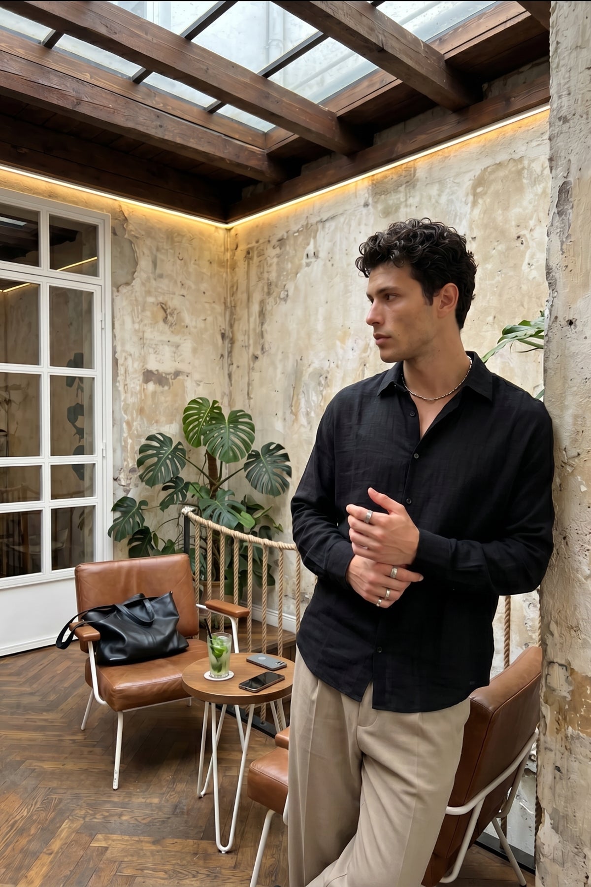 Piana %100 Cotton Kendinden Desenli Oversize Erkek Gömlek Yazlık Rahat Kesim Gömlek