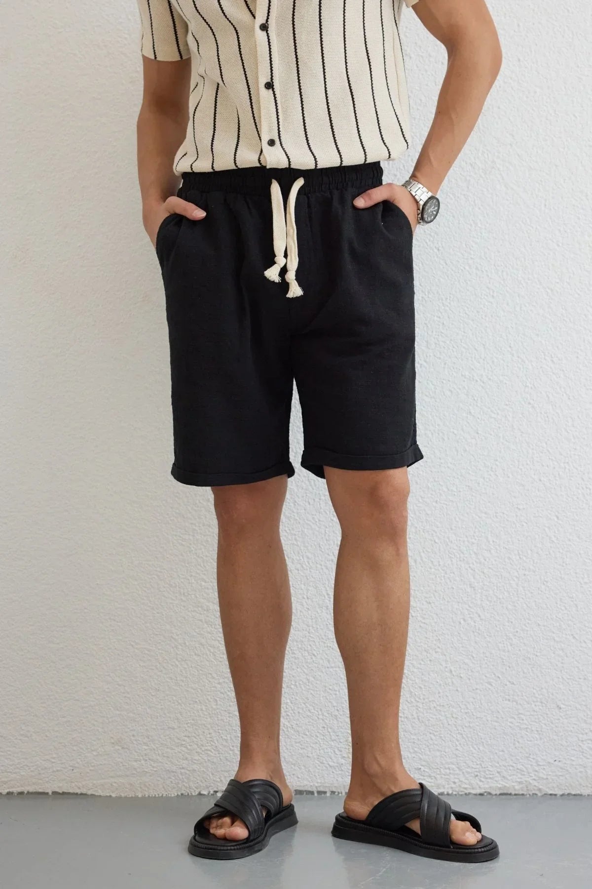 sangi-erkek-keten-rahat-kalip-sort-23906 - Livio Ferri