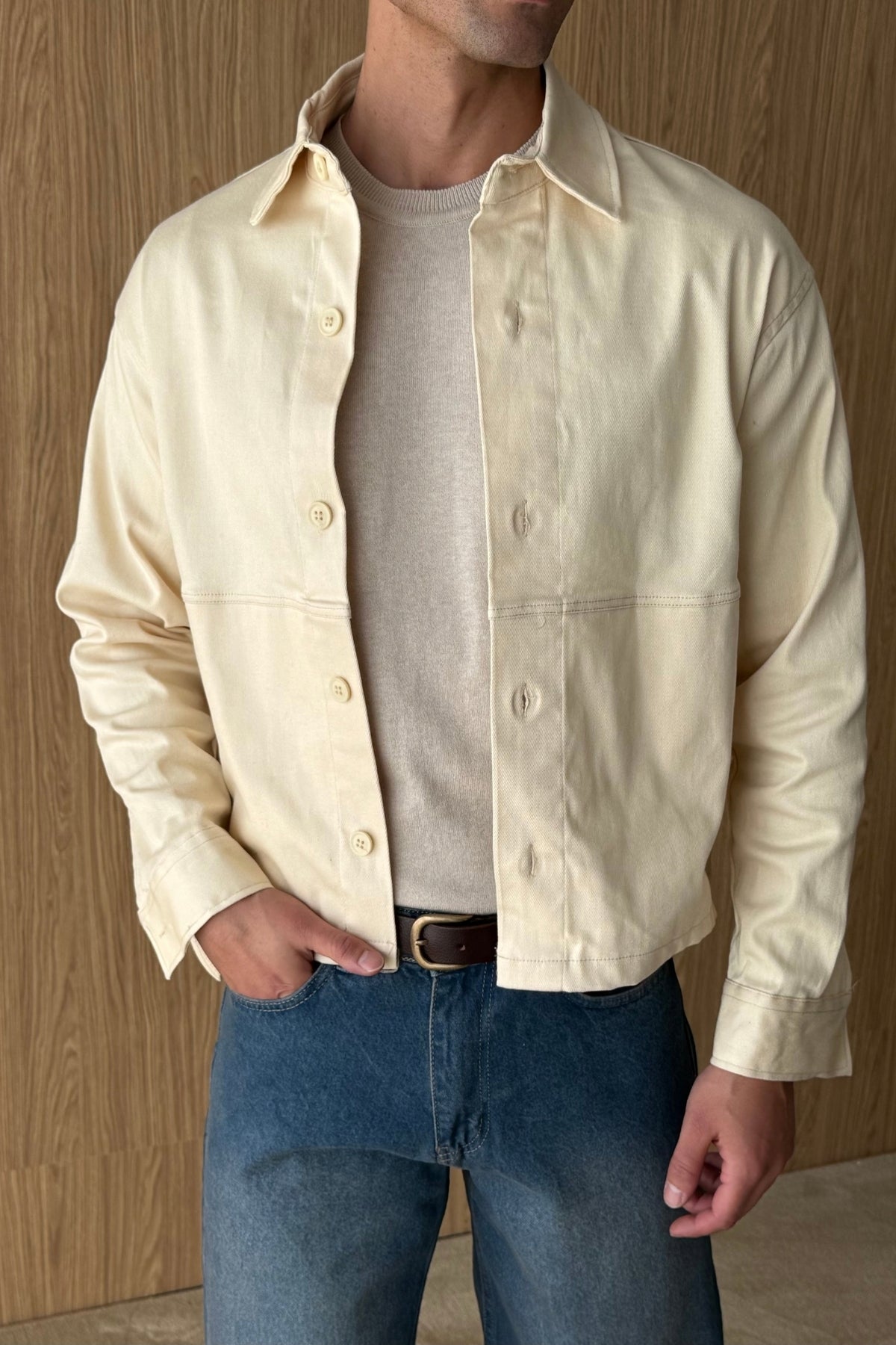 Soja Düğmeli Oversize Gömlek Yaka Erkek Gabardin Ceket