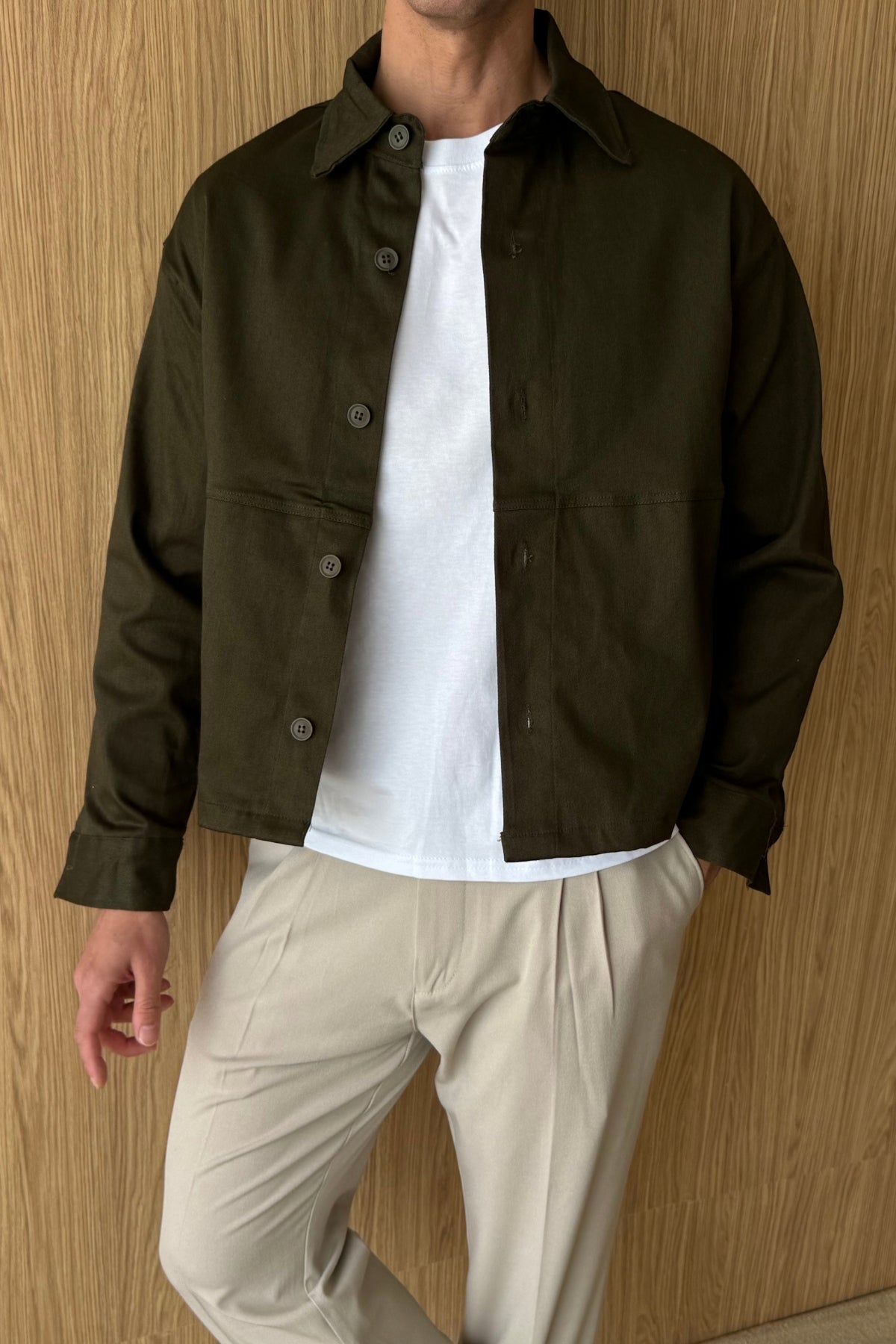 Soja Düğmeli Oversize Gömlek Yaka Erkek Gabardin Ceket