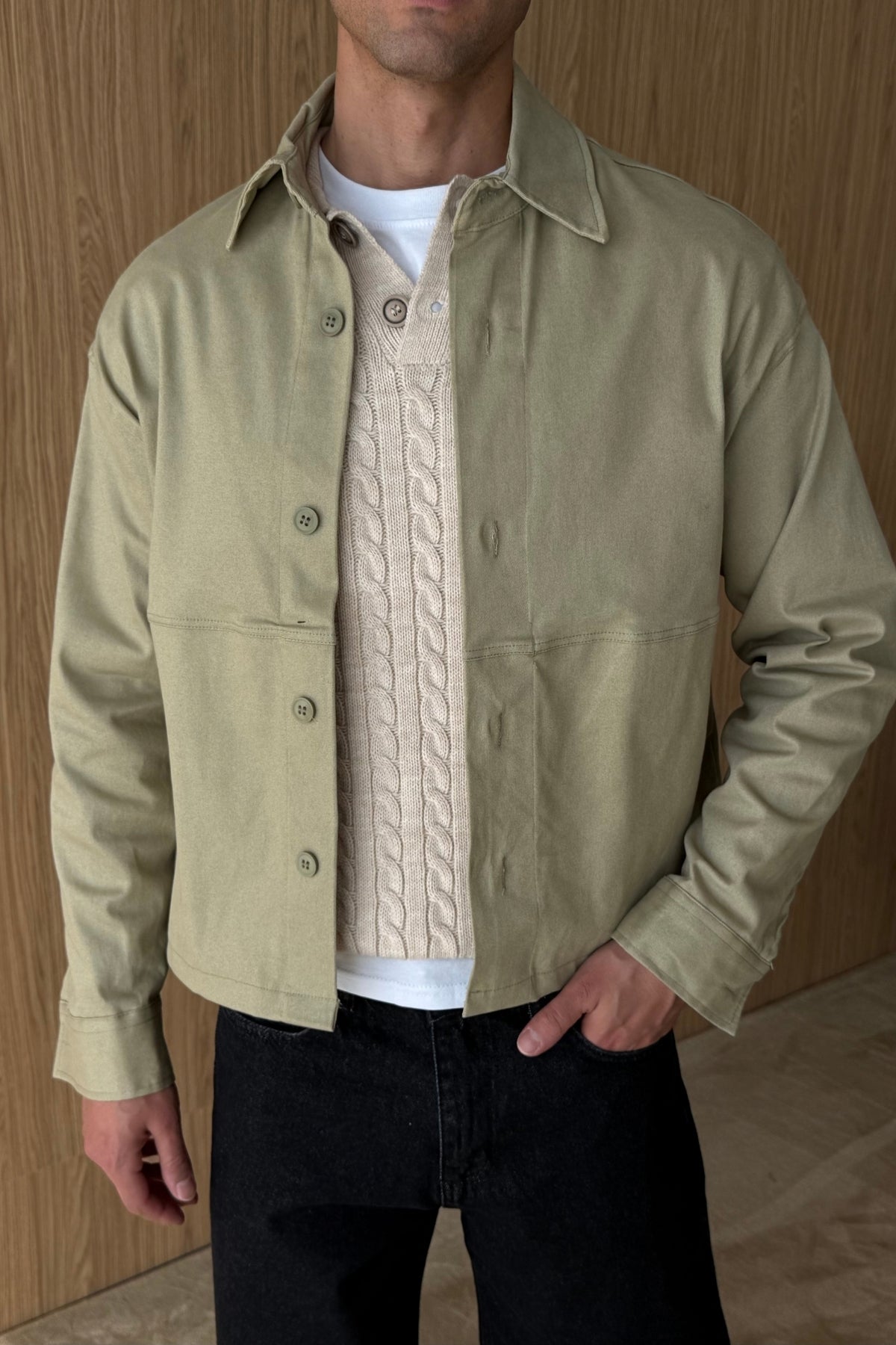 Soja Düğmeli Oversize Gömlek Yaka Erkek Gabardin Ceket
