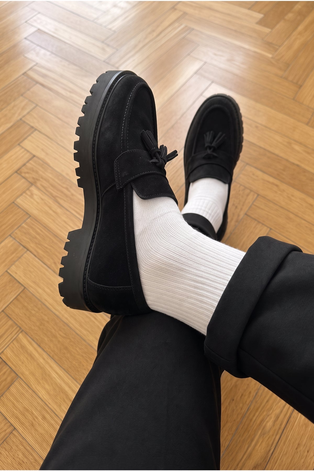 Taft Hakiki Deri Tassel Detaylı Lug Taban Erkek Loafer